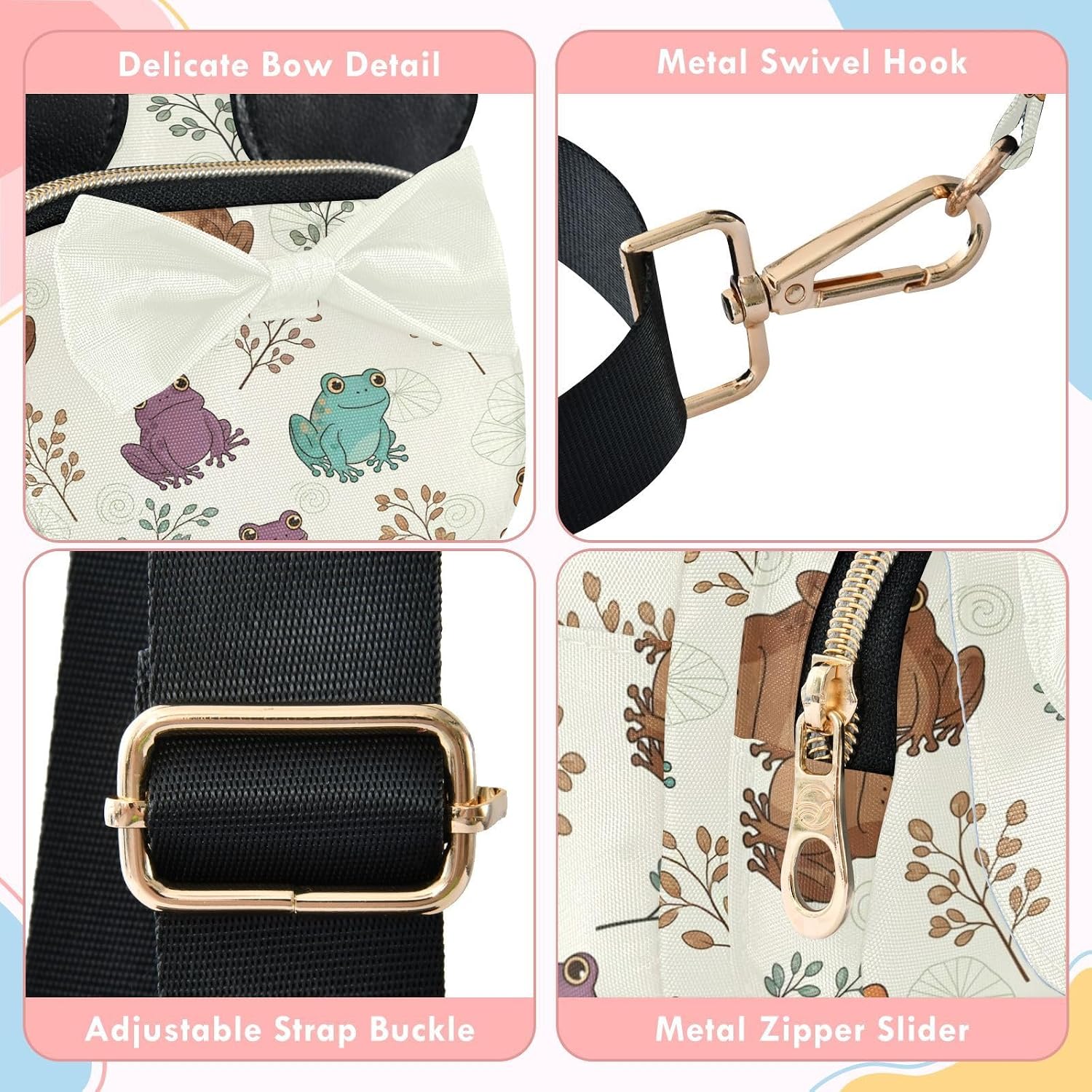 Sinestour Frogs Kids Crossbody Bags for Girls, 5.7x7.5x3.1 Inches | Crossbody Fanny Pack, Toddler Purse, Cute Sling Belt Bag with Ears, 2L Small Shoulder Chest Bag for Travel