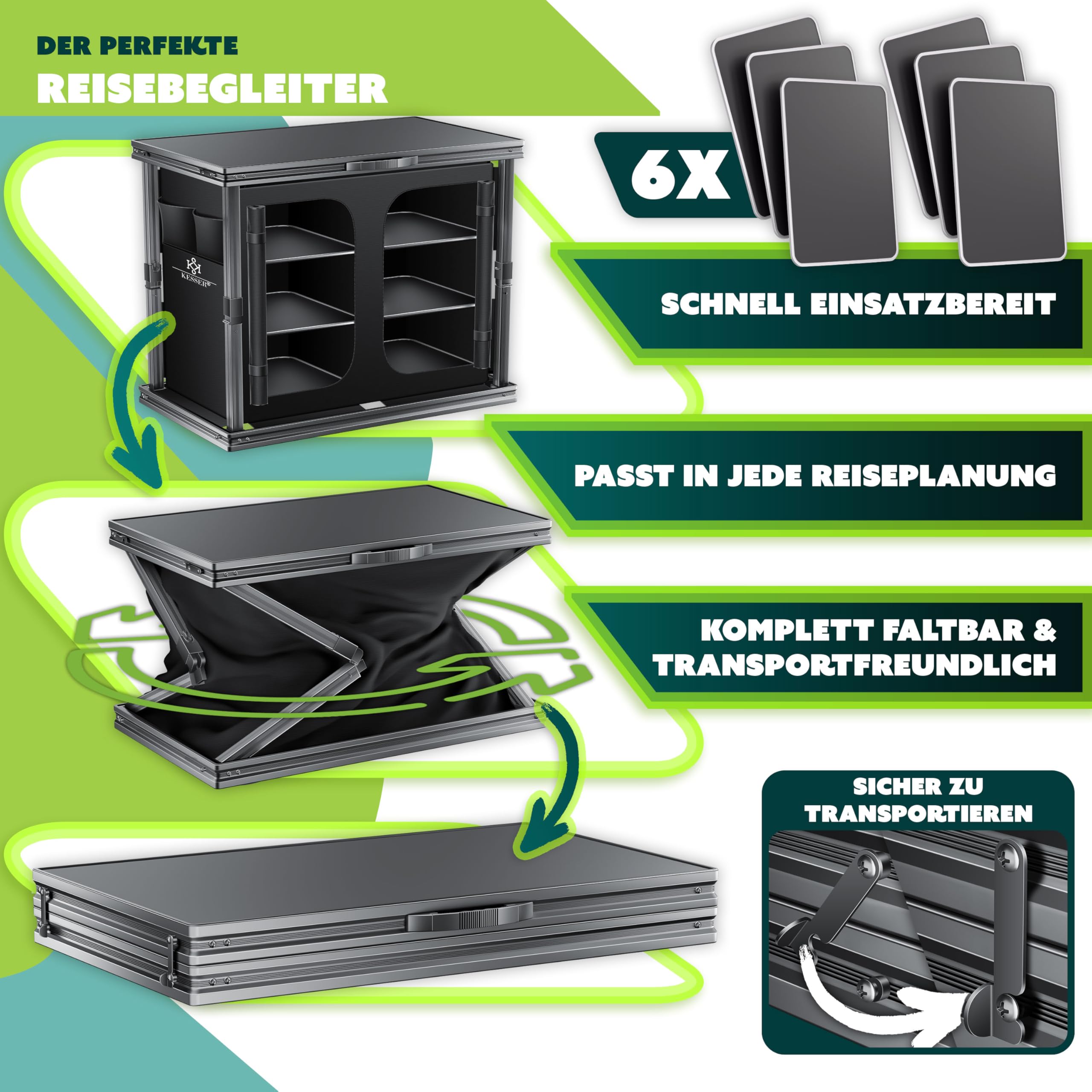 KESSER Mobiletto da campeggio pieghevole in alluminio 84x80 cm 6 scomparti zanzariera UV