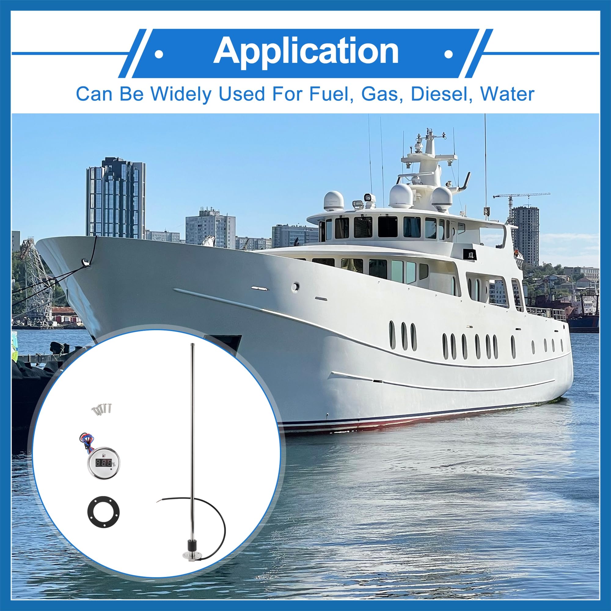 A ABSOPRO Capteur de Niveau de Carburant avec Jauge de Carburant Pour Bateau Unité d'Envoi de Carburant Marin Métal Ton Argent Blanc 0-190 Ohm 800mm Remplacement d'article