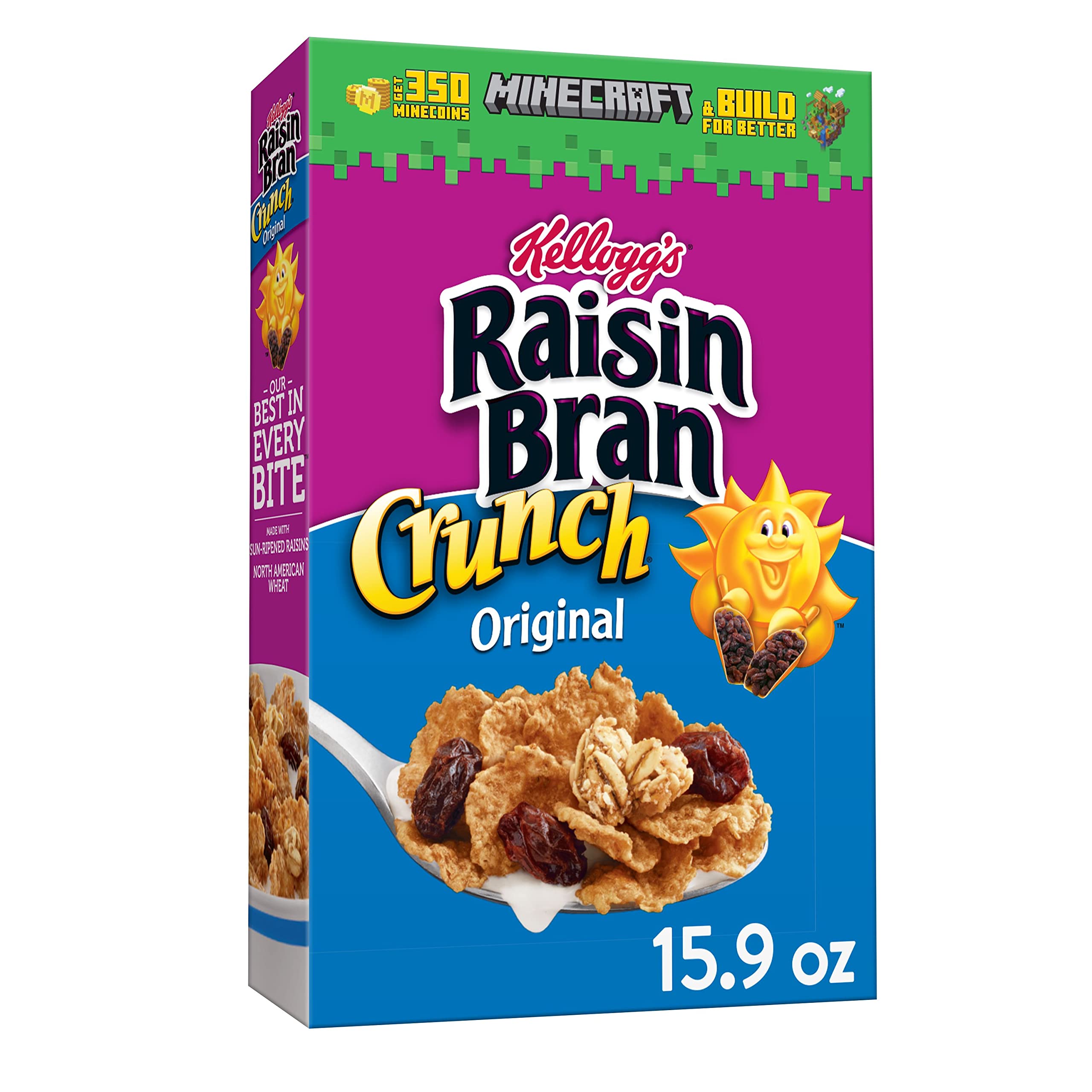 Kellogg's Raisin Bran Crunch Breakfast Cereal, Fiber Cereal, Made with