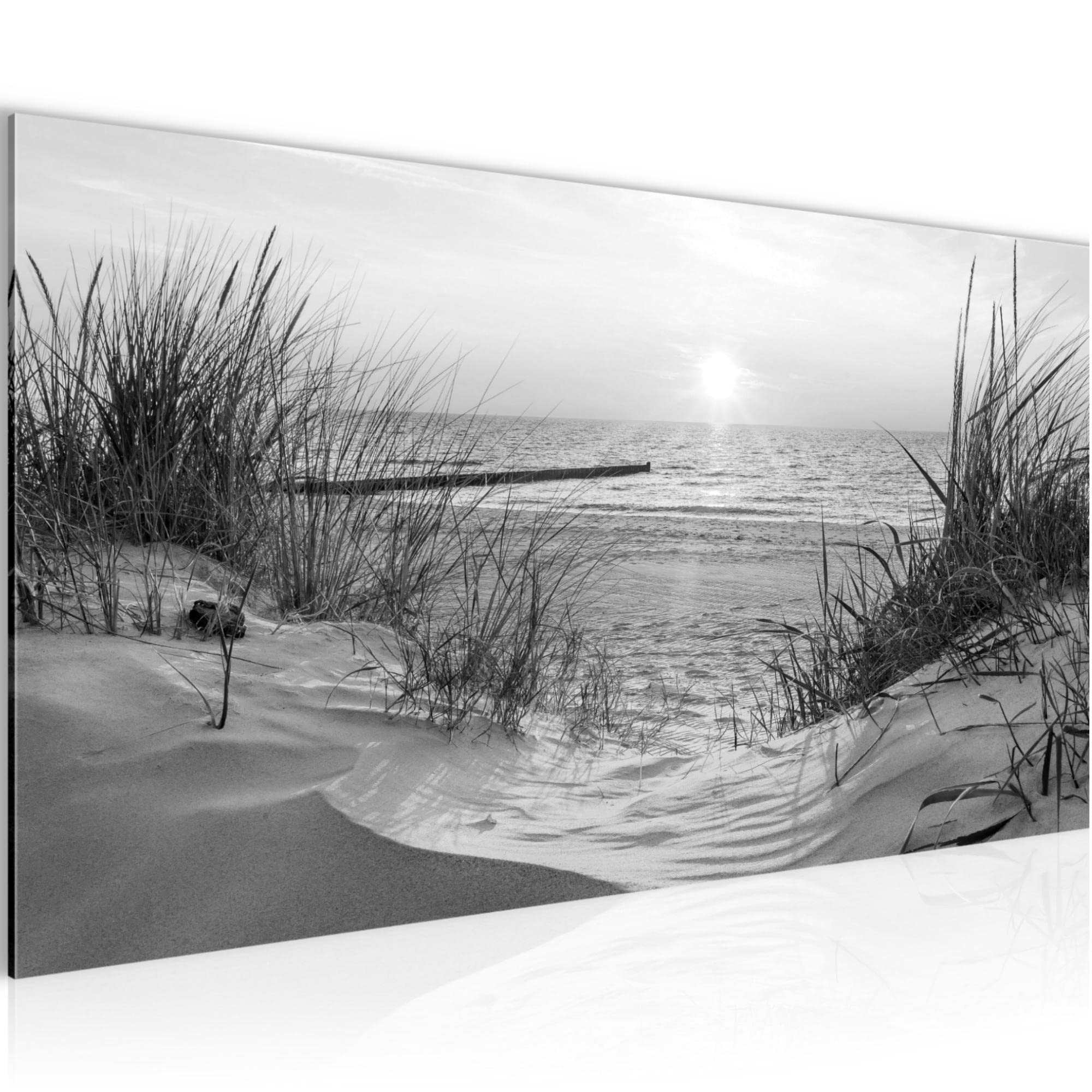 Runa Art Cuadro Decorativo Puesta De Sol Playa 1 Piezas Moderno Cuadro Lienzo no Tejido para Sala Mar Naturaleza blanco y negro 041712c