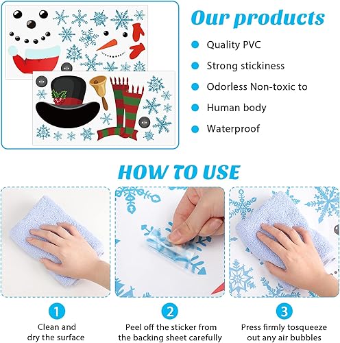 Miniatura 8 de Chinco 3 hojas de calcomanías navideñas con diseño de muñeco de nieve, muñeco de nieve, cara de muñeco de nieve, calcomanías divertidas para