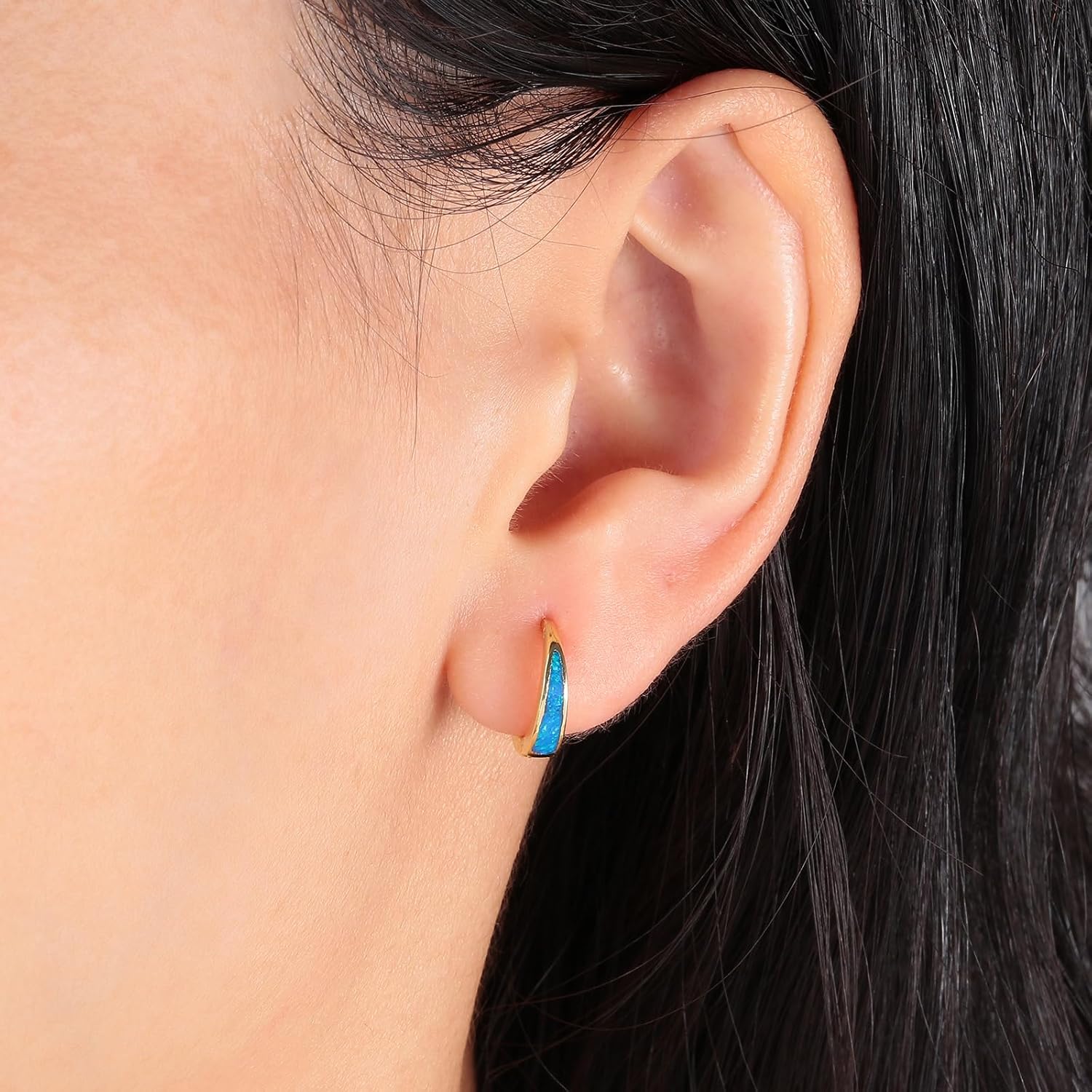 CiNily Opal Earrings, Small Gold Hoop Earrings for Women Trendy 14k White Gold Plated Huggie Hoop Earrings Silver Chunky Earrings Gold Opal Jewelry Gift for Mothers Day Birthday Daily, 12 MM - Image 2