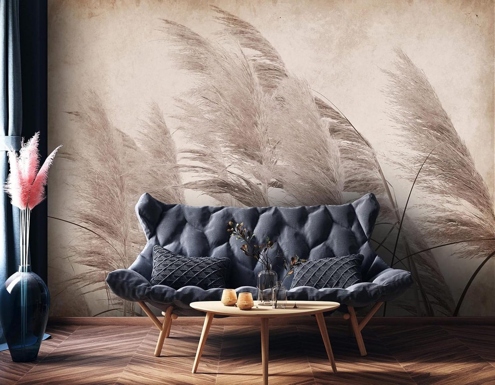 Kfjhgbdshhj 3D Mural Photo Mural-Wallpaper Pampas Grass Plants Beige Boho Field - For Living Room Bedroom - 3D,250Cmx175cm Poster - Wall Sticker - Frameless Picture