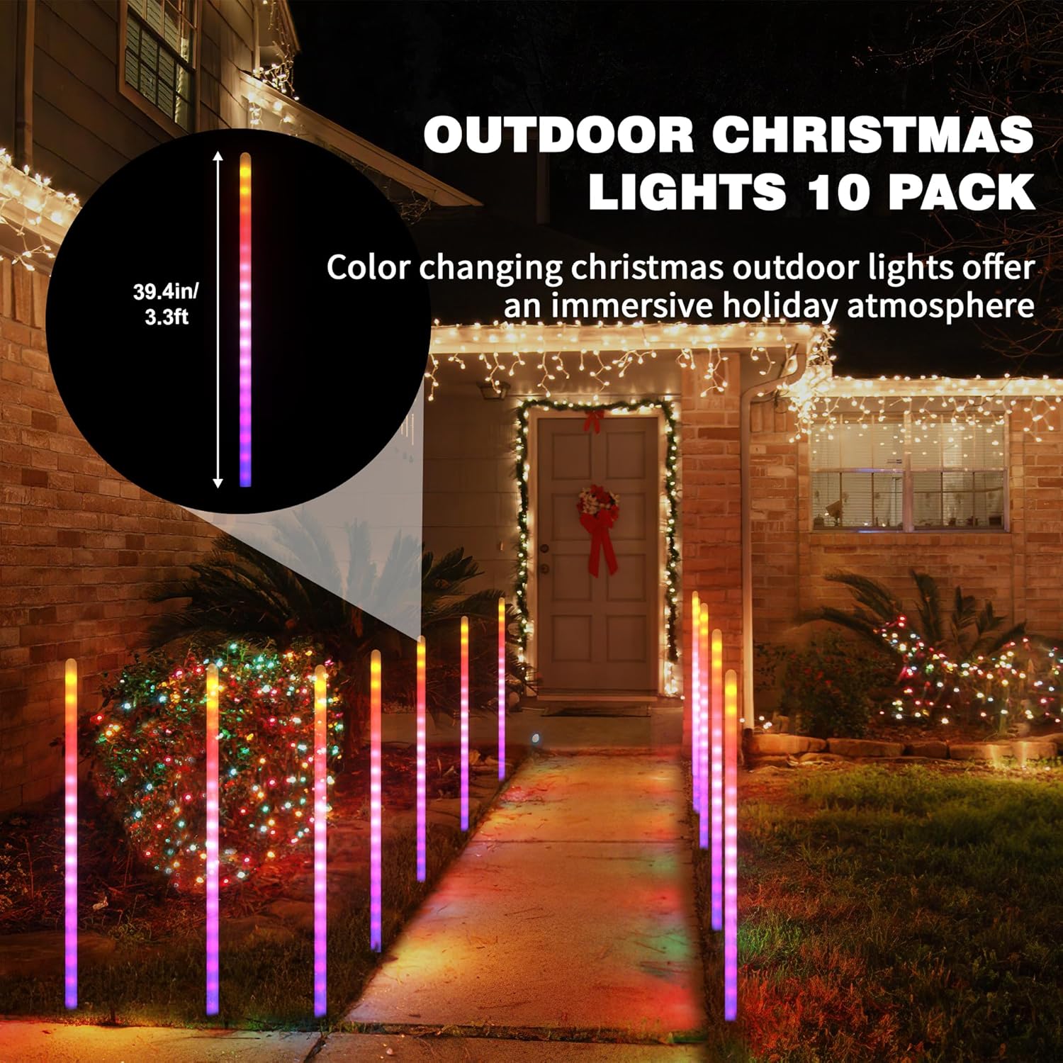 Christmas LightShow Set, 66ft Permanent Outdoor Lights, Smart Curtain Lights, LED Firework Light, Pathway Light App Control & Music Sync for Party Wedding Christmas Decorations Gifts