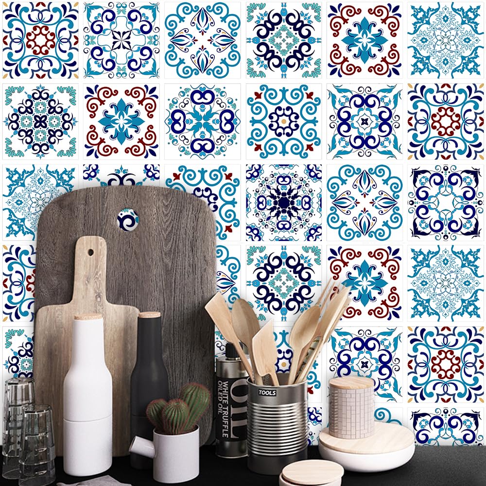 Duże niebieskie naklejki na kafelki PCV, odklejane i przyklejane | Niebieski 1/2/3 szt. 50x100 cm skórka i sztyft do kuchni i łazienki Backsplash DIY(3 Pcs/50x100cm)