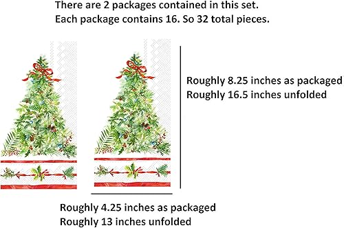 Miniatura 3 de Juegos de toallas de mano navideñas: toallas de mano de papel desechables de calidad con temas navideños, 32 toallas de invitados por juego (árbol