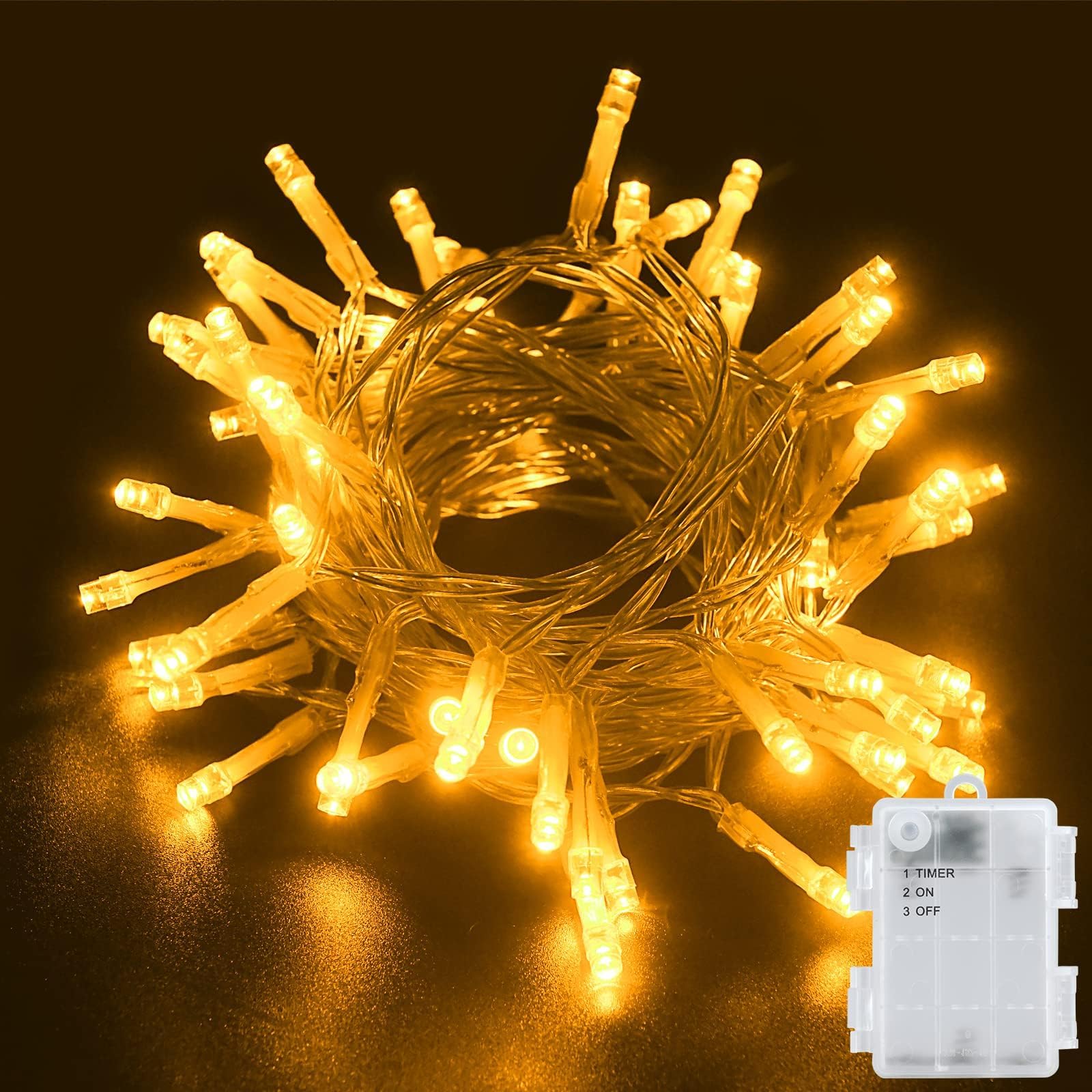 BOLWEO Warm White Fairy Lights Outdoor Waterfroof 10ft 30 LED, Halloween String Lights Battery Opreated with Timer Clear Wire for Indoor & Outdoor Halloween Decorations