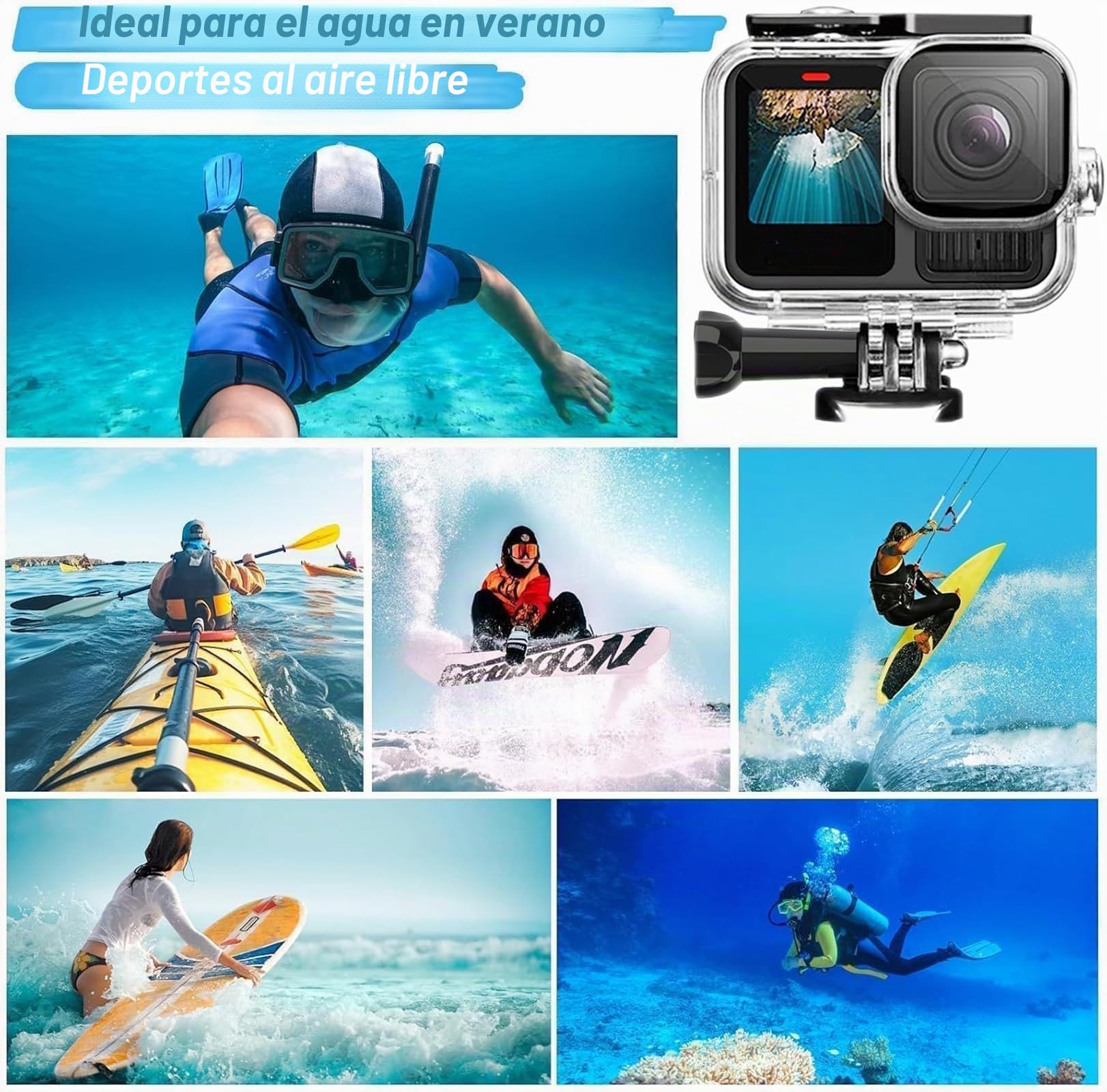 Kit de Accesorios para gopro Hero 13, Carcasa de Buceo a Prueba de Agua, Agarre de Mano Flotante, 2 Juegos de Vidrio Templado, Funda de Silicona, Filtros Rojos, Inserciones antivaho