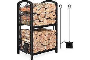 Mr IRONSTONE: Indoor/Outdoor Firewood Rack and Fireplace Tools Set