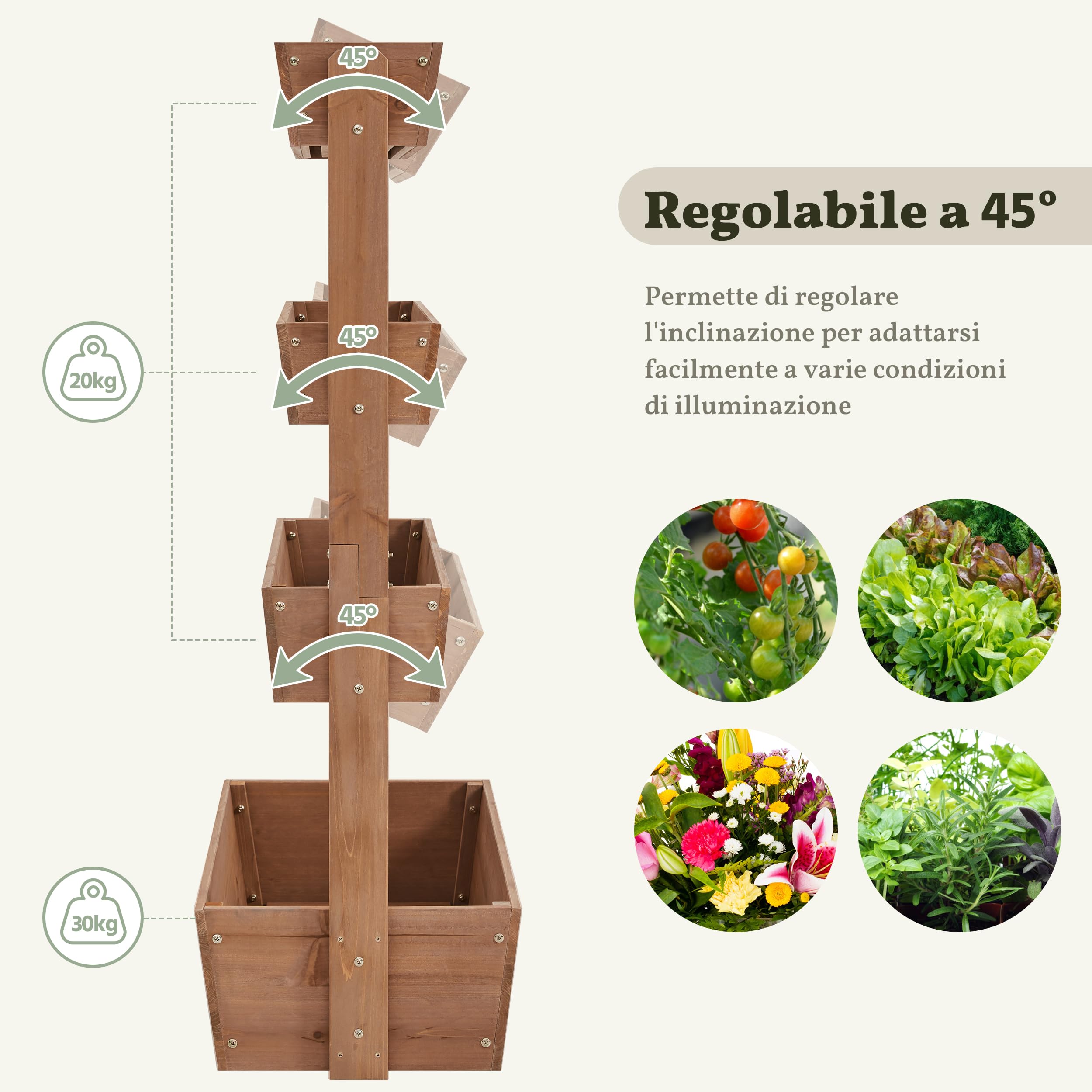 Yaheetech Fioriera Aiuola Rialzata da Esterno Verticale 4 Piani in Legno con Fori di Drenaggio per Piante Aromatiche Orto 84,5×45×140,5cm Marrone Scuro