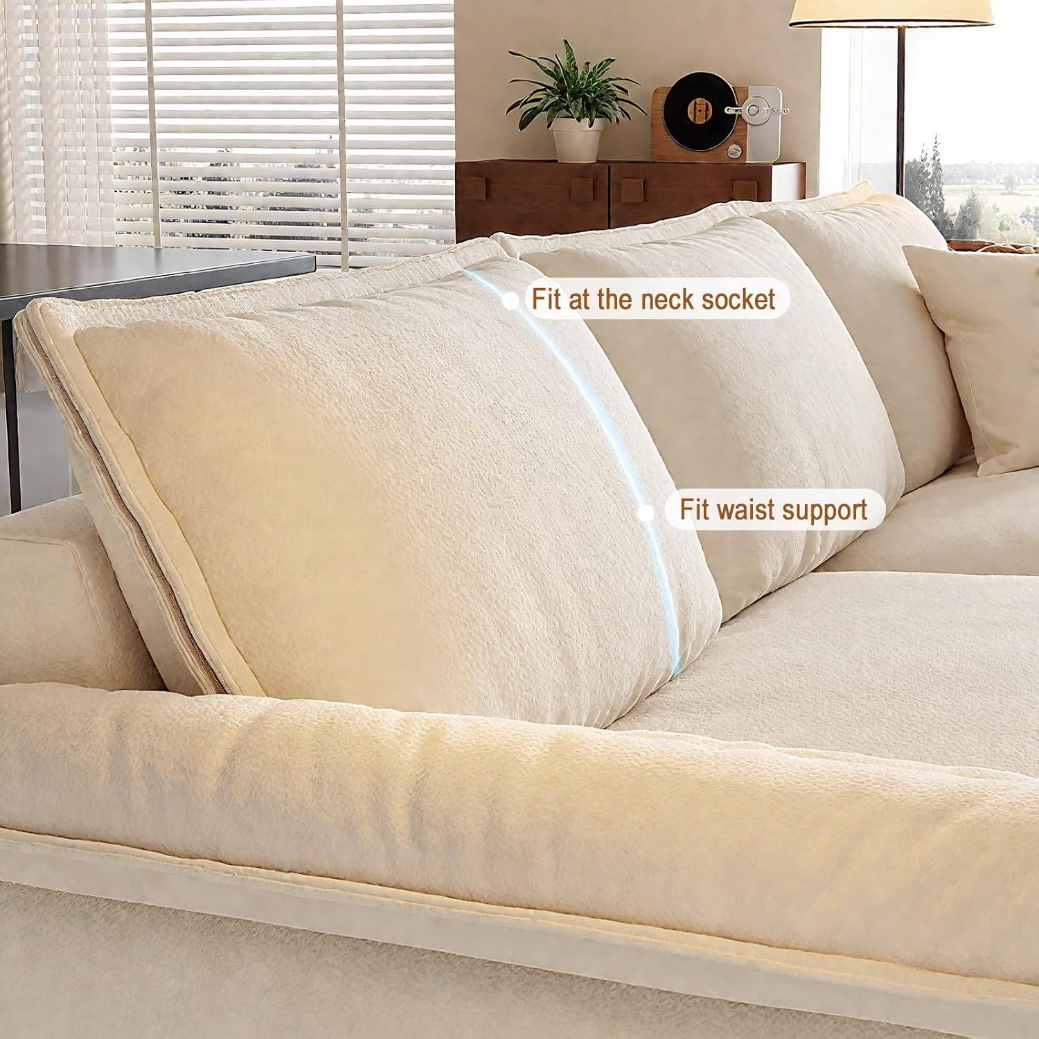 Modern Oversized Sofa, Cream White Corduroy, Extra Deep Plush Cushions, Contemporary Living Room Couch, Capacity Extra Deep Seat