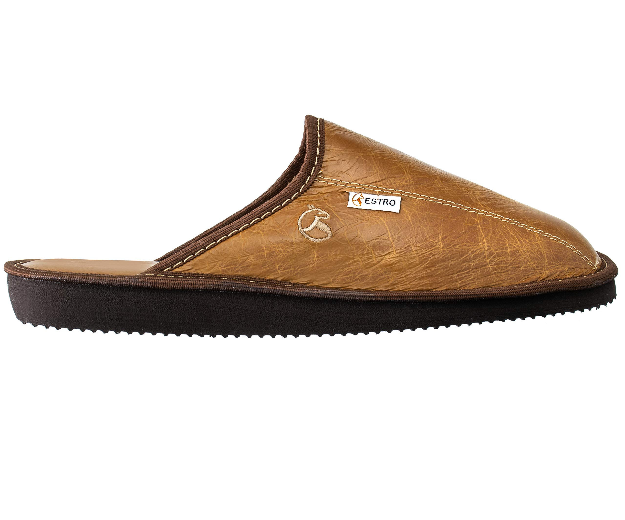 ESTRO Chaussons Homme Pantoufles Hommes - Mules Hommes Cuir Laine Pantoufles Homme Cuir Semelle Inoubliable RUST