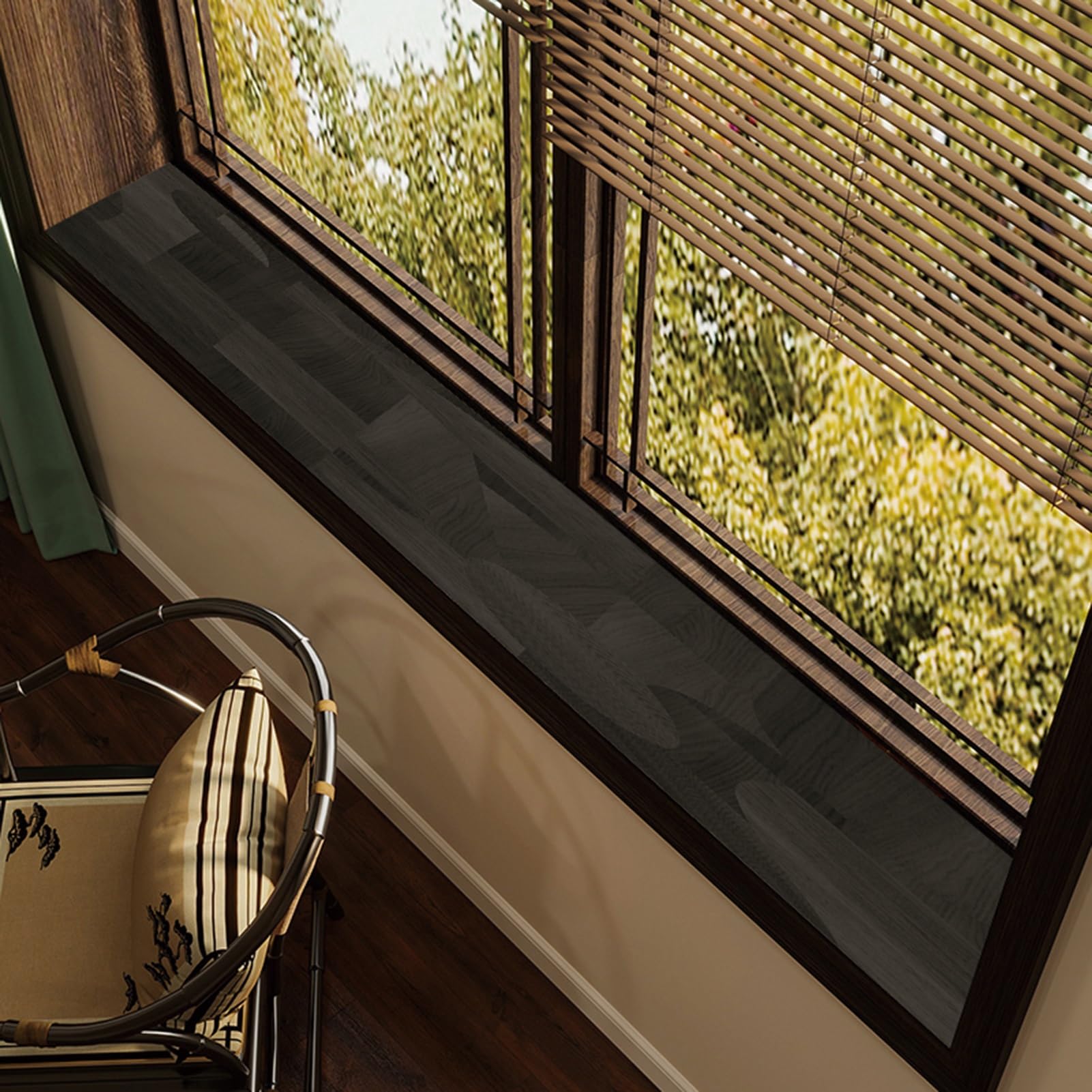 Wood Grain Window Sill Mat - Dustproof Waterproof Window Sill Cover Windowsill Protector for Dogs/Plants/Cats, PVC Narrow Bay Window Seat Cushion Pad DIY Cutting Non-Slip(G,100x30cm(39.4x11.8in))