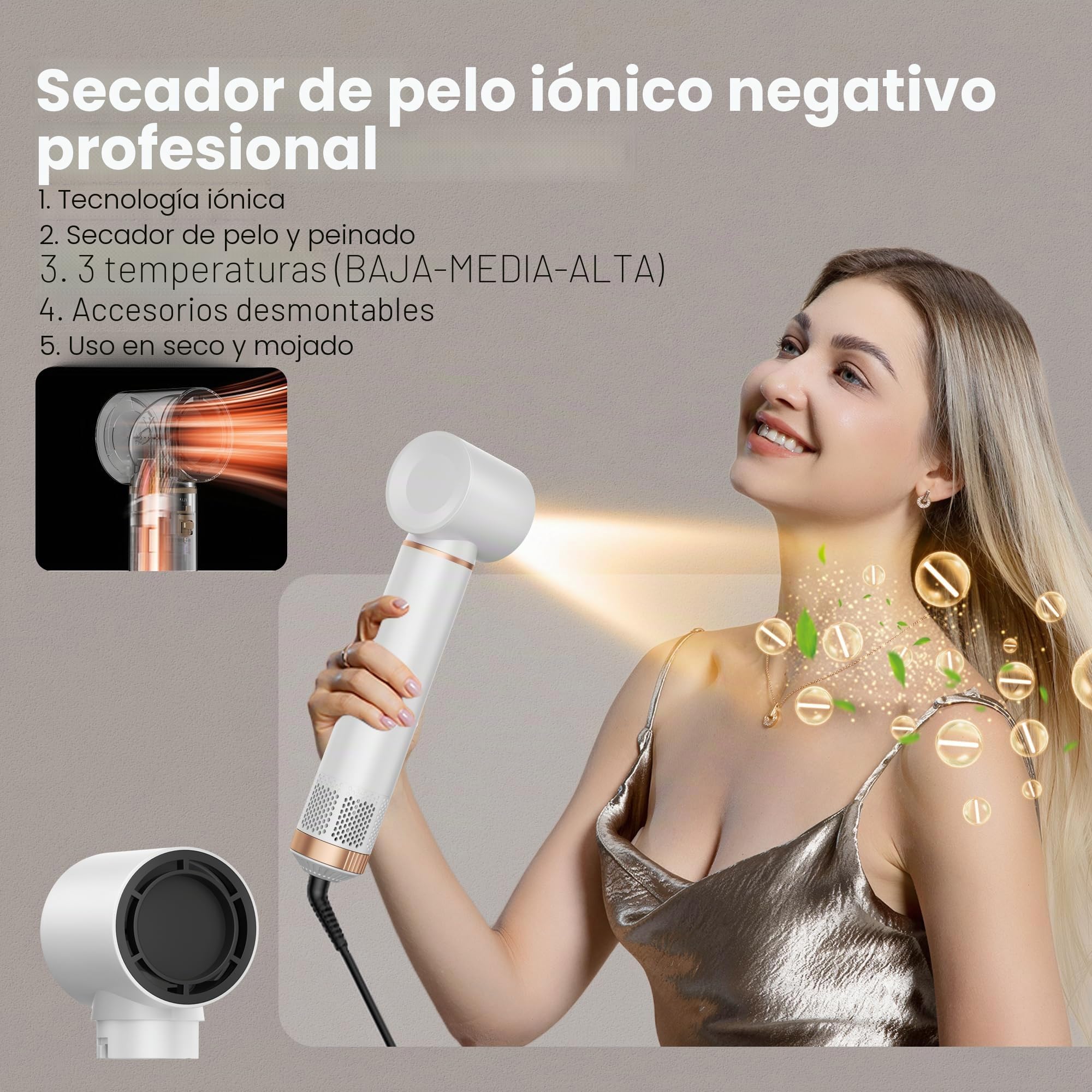 Air styler pro Secador 5 en 1 Secador Moldeador de Pelo 5 Cabezales Intercambiables 3 Temperaturas moldeador pelo Cepillo Secador Pelo uego de Brochas para Secar el cCabello