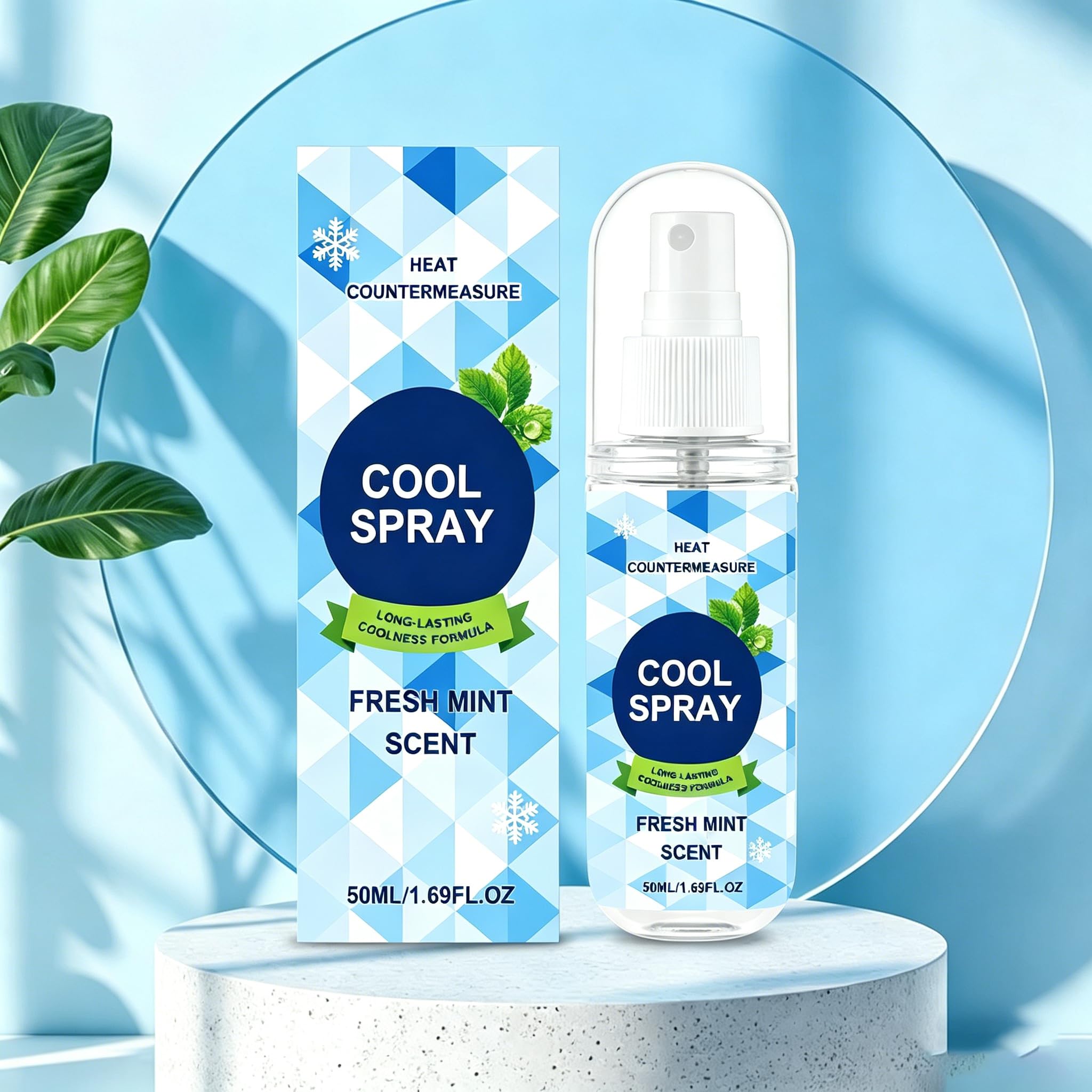 Przenośny 50 ml odświeżający zapach mięty szybkoschnący nietłusty spray chłodzący, natychmiastowe mgiełki łagodzące ciepło, fajny artefakt na kemping, mróz do uprawiania sportu, przedmioty chłodzące