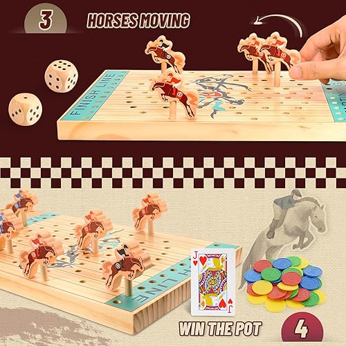 Miniatura 5 de Juego de mesa de carreras de caballos juguete de caballo de madera para adultos y adolescentes equipado con instrucciones detalladas (idioma español