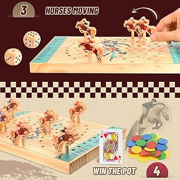 Amazon | 競馬ボードゲーム:木製馬のおもちゃ、大人、ティーン