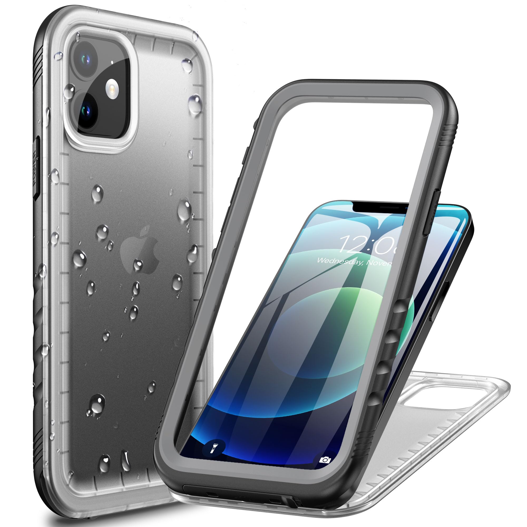 Cozycase Ultra Resistente Funda para iPhone 12/12 Pro Impermeable Antigolpes Militar Transparente 360 Grados Carcasa 12Pro Doble Waterproof Acuatica Sumergible Agua con Protector Camara Pantalla