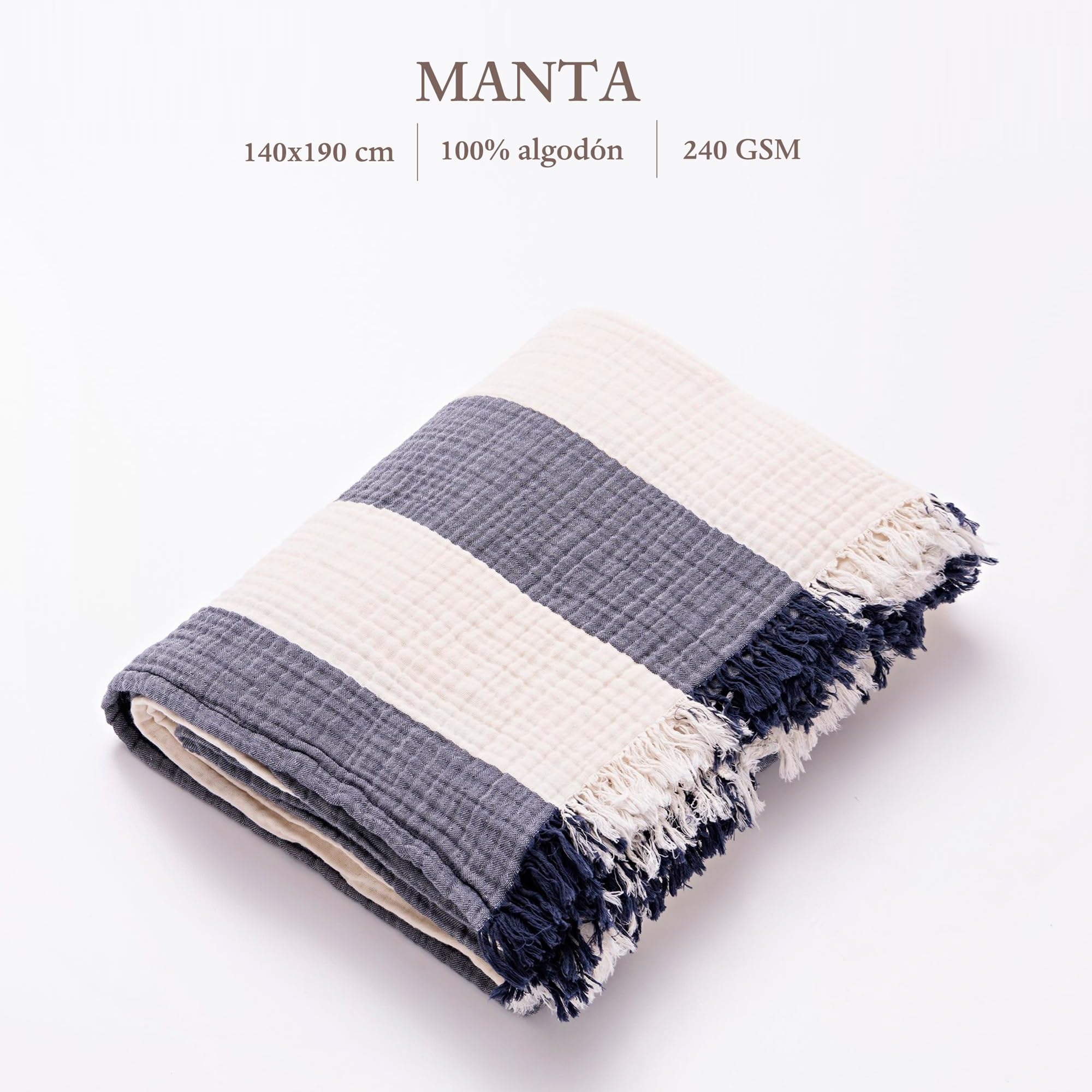 Scalpers – Suave Manta Rayas 140x190cm 100% Algodón 240gsm Navy Mediterranean Home SC