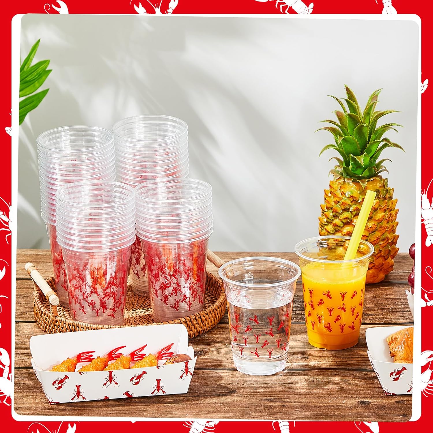 Tanlade 50 Pcs 12 oz Plastic Crawfish Boil Cups Lobster Drinking Cups Disposable Crawfish Boil Party Supplies for Lobster Seafood Party Birthday Decoration Shrimp
