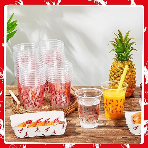 Miniatura 7 de Tanlade 50 vasos de plástico transparente de 12 onzas, vasos de cangrejo de río desechables para mascotas, tazas de café desechables, tazas de café