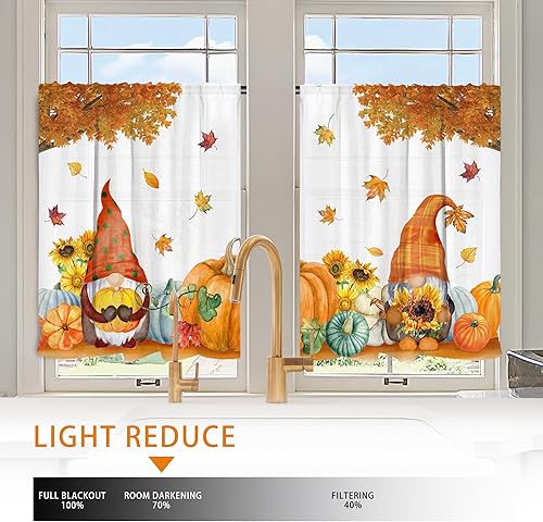 Miniatura 5 de pinata Juego de 3 cortinas de cocina de otoño, cenefa de cortinas de ventana de otoño, cortina escalonada con bolsillo para barra sobre el