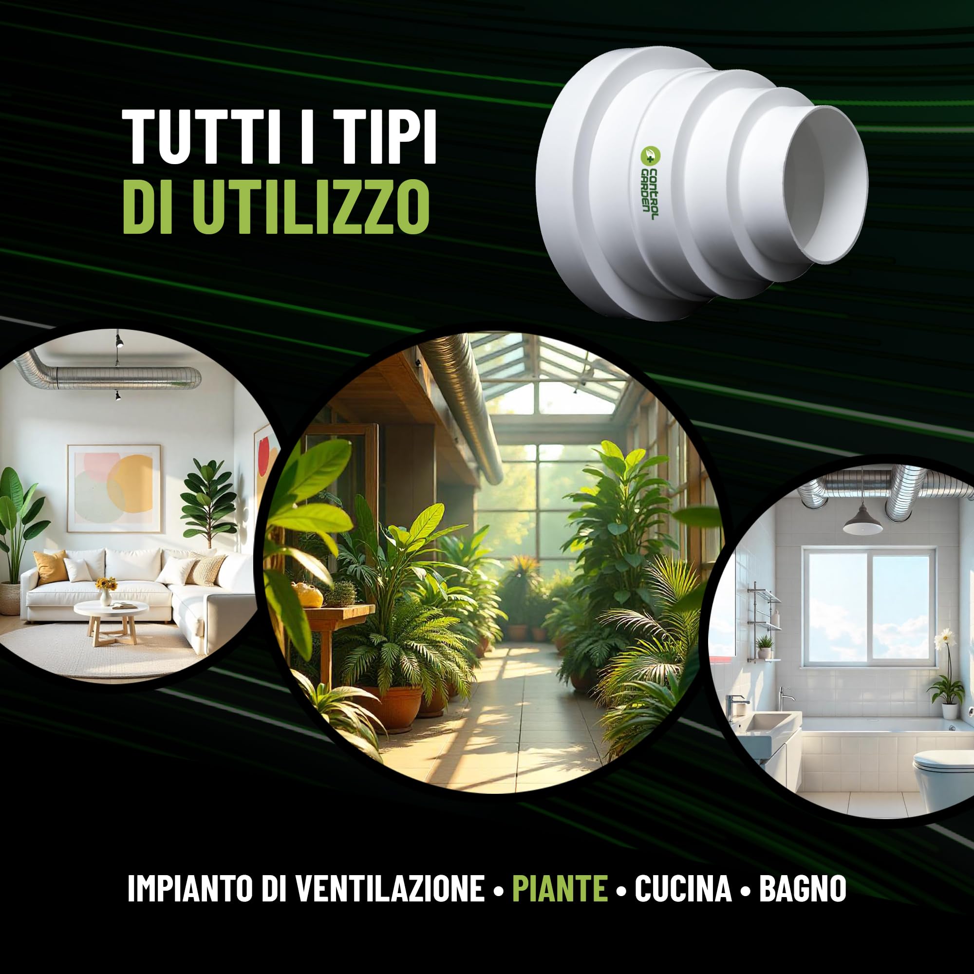 CONTROL GARDEN Riduttore Universale per Sistemi di Ventilazione - Raccordo Connettore per Condotti di Ventilazione Diametro Ø 80 100 120 125 150 mm - Riduttore Tubo Bianco