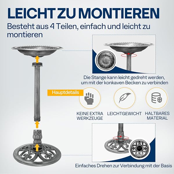 VIVOHOME Vogeltränke 71cm hoch Polyresin leicht antike Optik für Außenbereich - 3