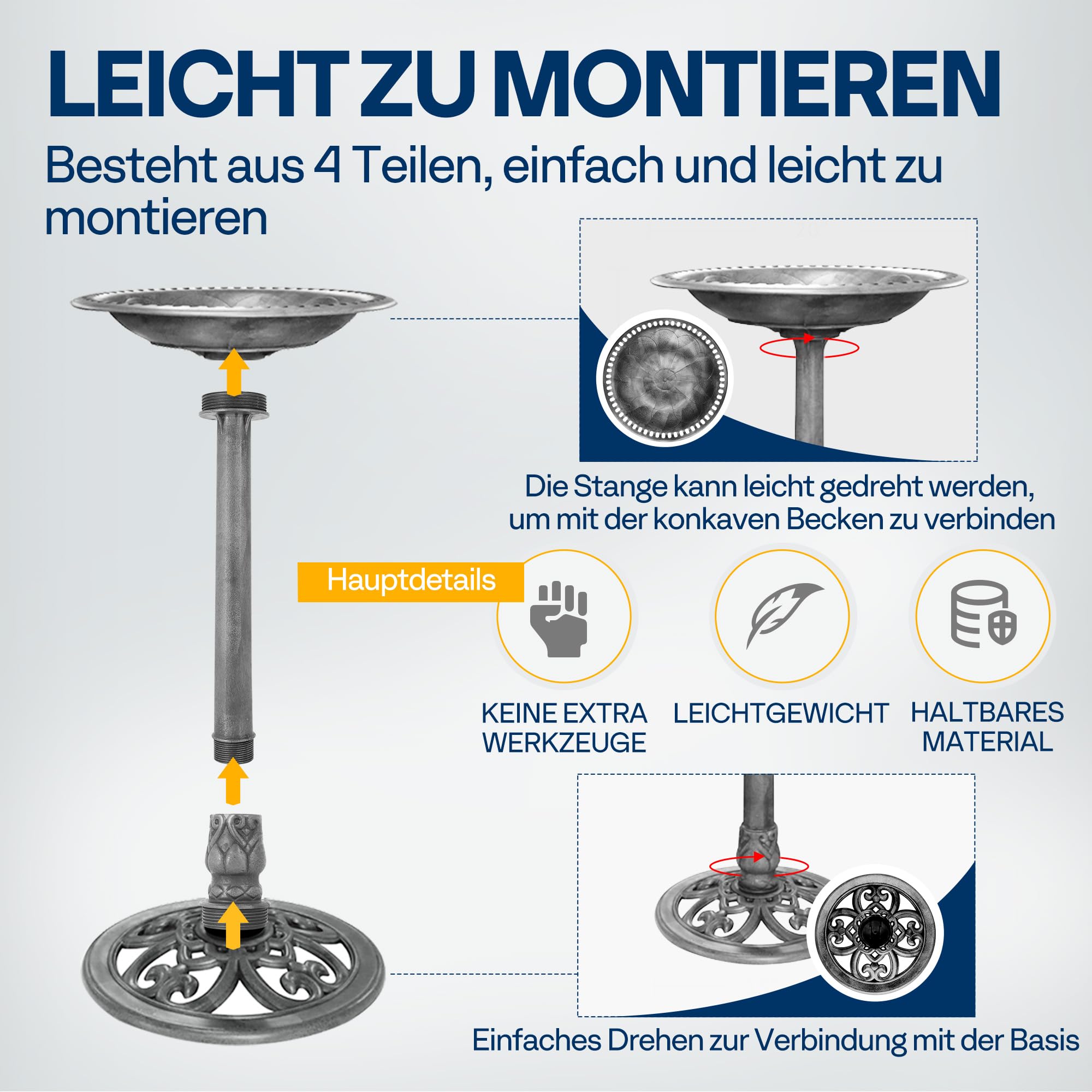 VIVOHOME Vogeltränke 71cm hoch Polyresin leicht antike Optik für Außenbereich - 3