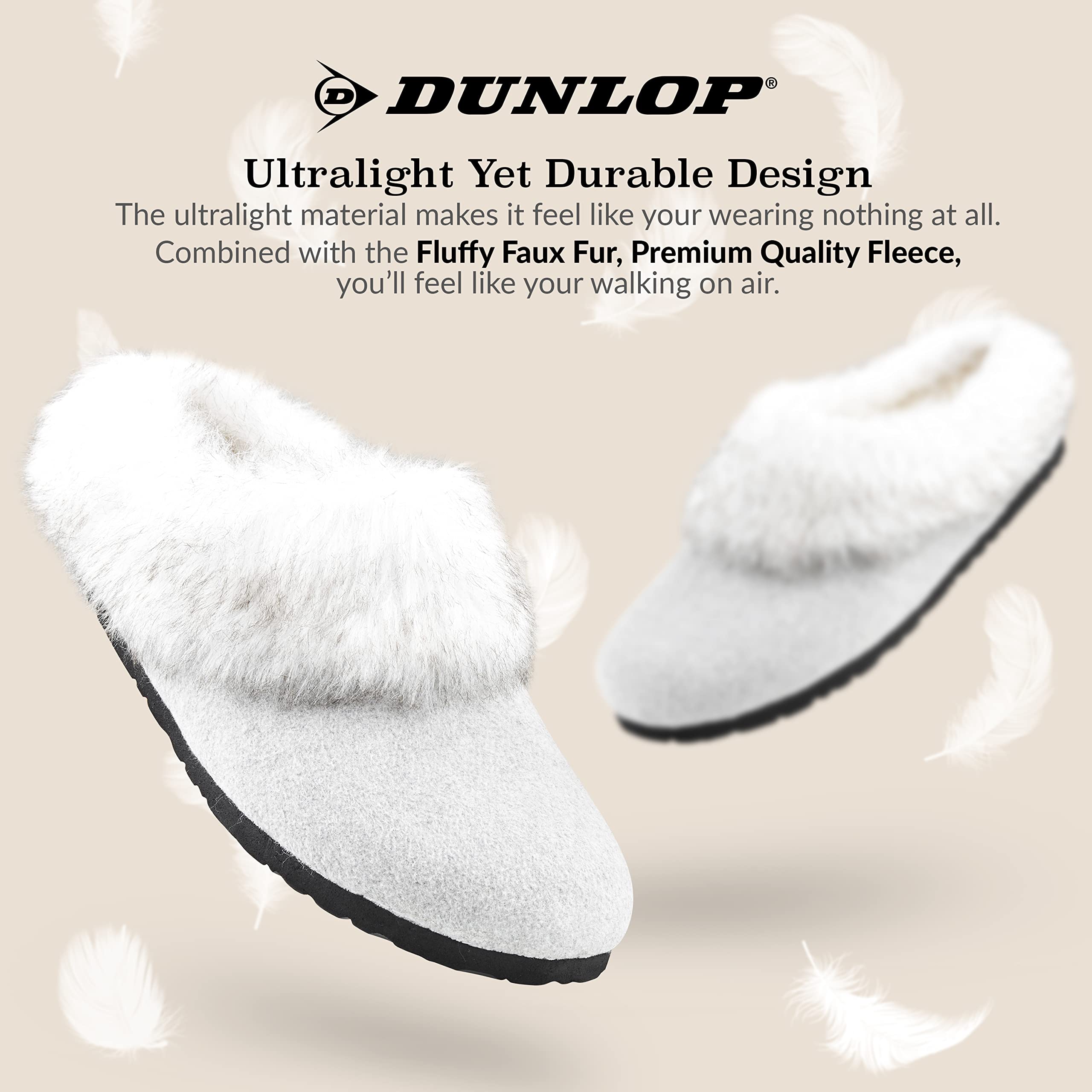 DUNLOP Pantofole Donna, Ciabatte Pelose Donna Invernali da Casa Antiscivolo con Suola in Gomma