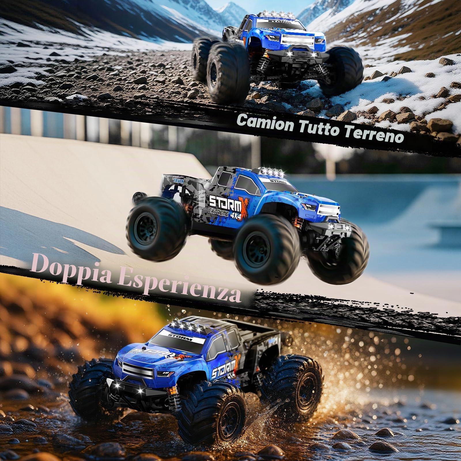 Macchina telecomandata professionale 1:14 Off-Road Monster Truck, 4x4 40 km/h, Veicolo Fuoristrada con 2 Batterie 1300mAh, Ammortizzatori in Metallo, 6 Luci LED, RTR Auto Radiocomandata 4WD