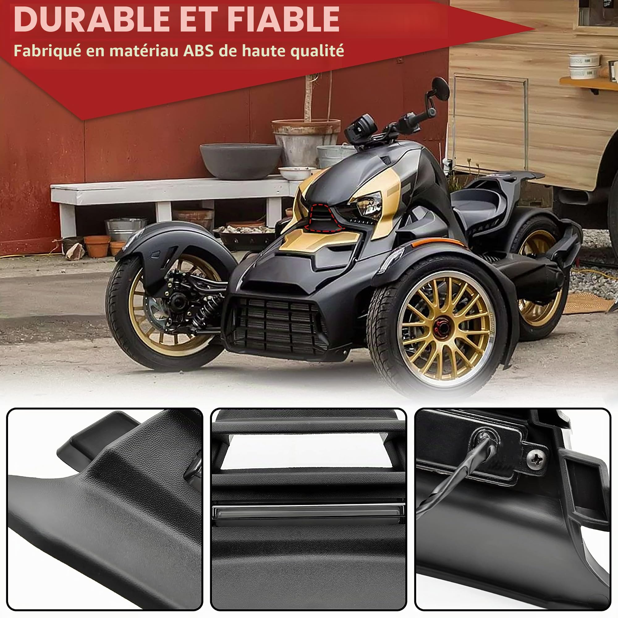 SAUTVS Carénage central avant avec lumière d'accentuation pour Can Am Ryker, carénage avant central noir avec lumière d'accentuation pour Can-Am Ryker 600 900 Rally Edition 2019-2024 Accessoires