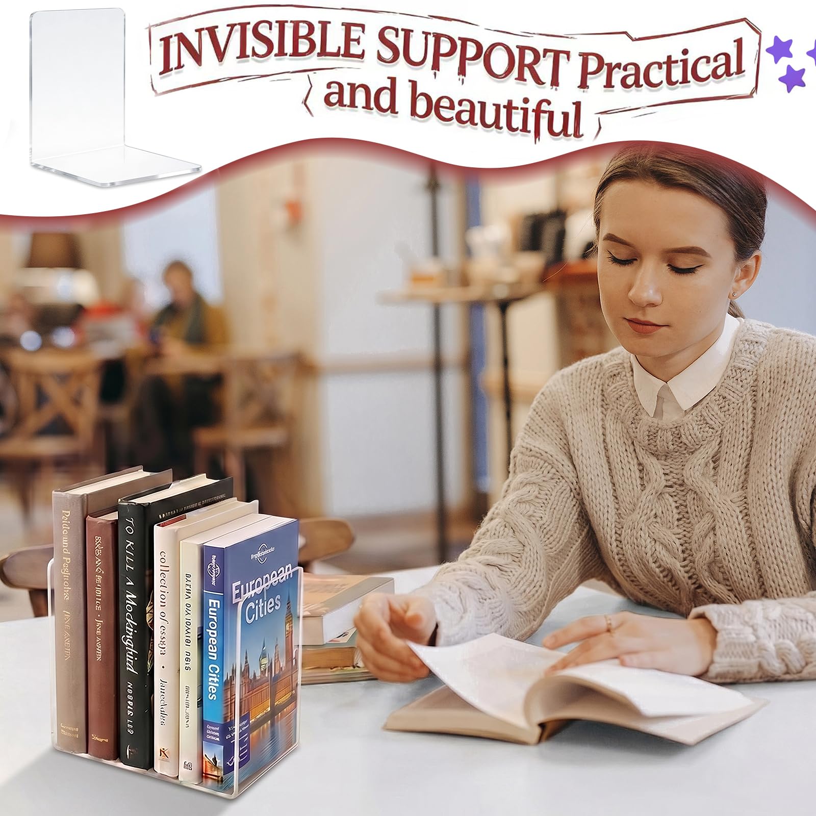 10 Piezas Sujetalibros de Acrílico Transparente, Sujeta Libros Estanteria con Almohadilla Antideslizante, Soportes para Estantería, Ideal para Escuela, Hogar, Oficina y Biblioteca