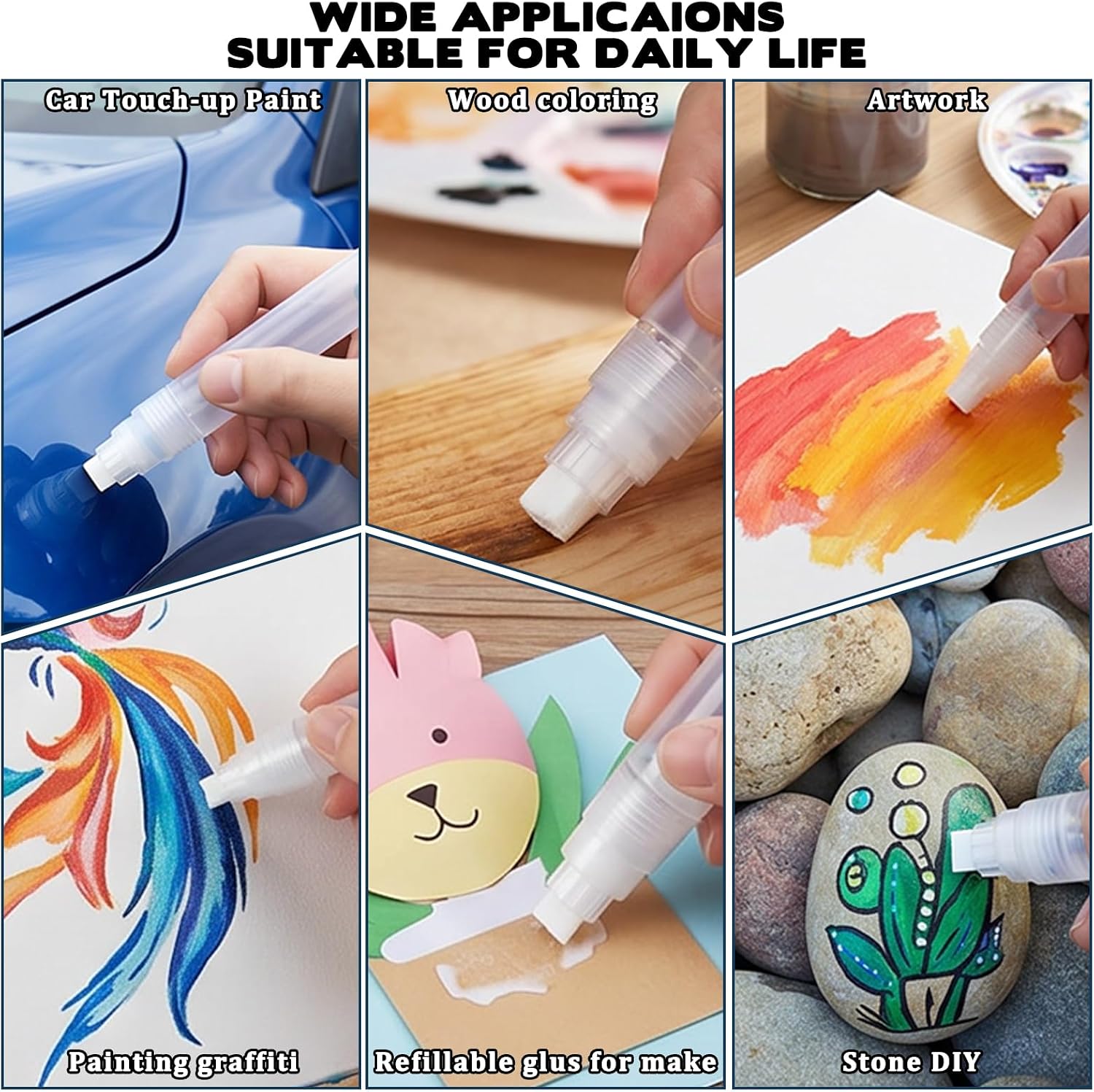4 Pack Refillable Paint Pen Empty Marker, 10-16mm Flat Head Jumbo Tips, Refillable Acrylic Paint Markers For Rock Painting, Ceramics, Glass, Graffiti, Stone, Art, and DIY