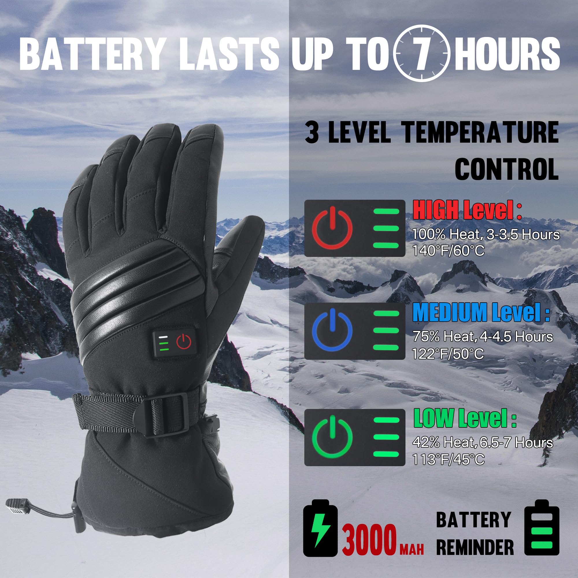 HANDLANDY Heated Gloves for Men Women Rechargeable, Waterproof Electric Heating Gloves, USB Heated Winter Gloves for Motorcycle Hunting Camping Driving Outside Work (X-Large)