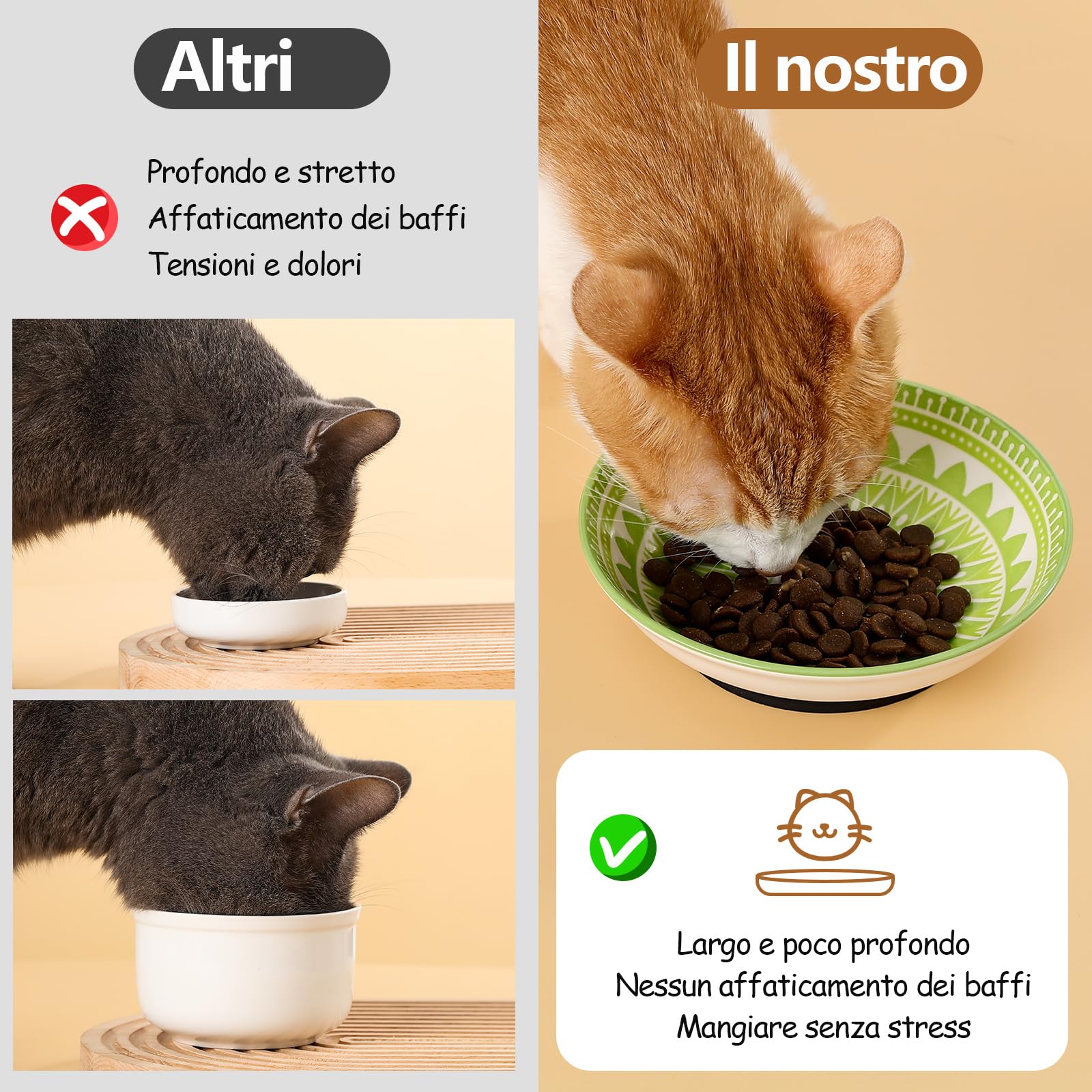 Ciotole per Gatti in Ceramica - Set di 6 Scodelle della Serie Fiaba in Porcellana - Ciotoline Colorate per Cibo - Piatti e Piattini per Mangiare - 250 ml