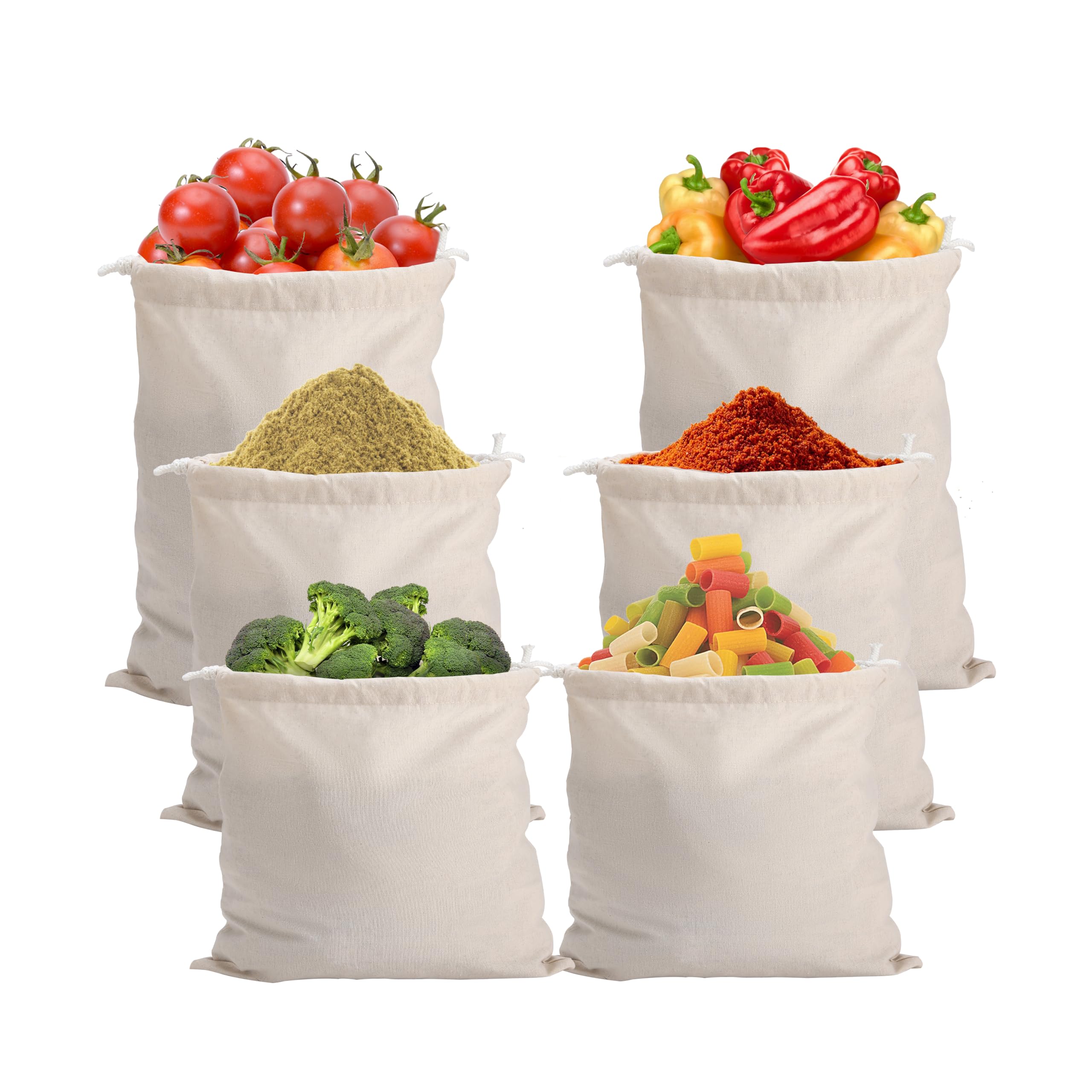 AB99 COLLECTION (Set of 6) Cotton Reusable Fridge Storage Bags for Vegetables and Fruits Bags,Storage Bags for Vegetables, Fruits, Spices, Pasta, Multipurpose Eco Friendly Vegetables Bags