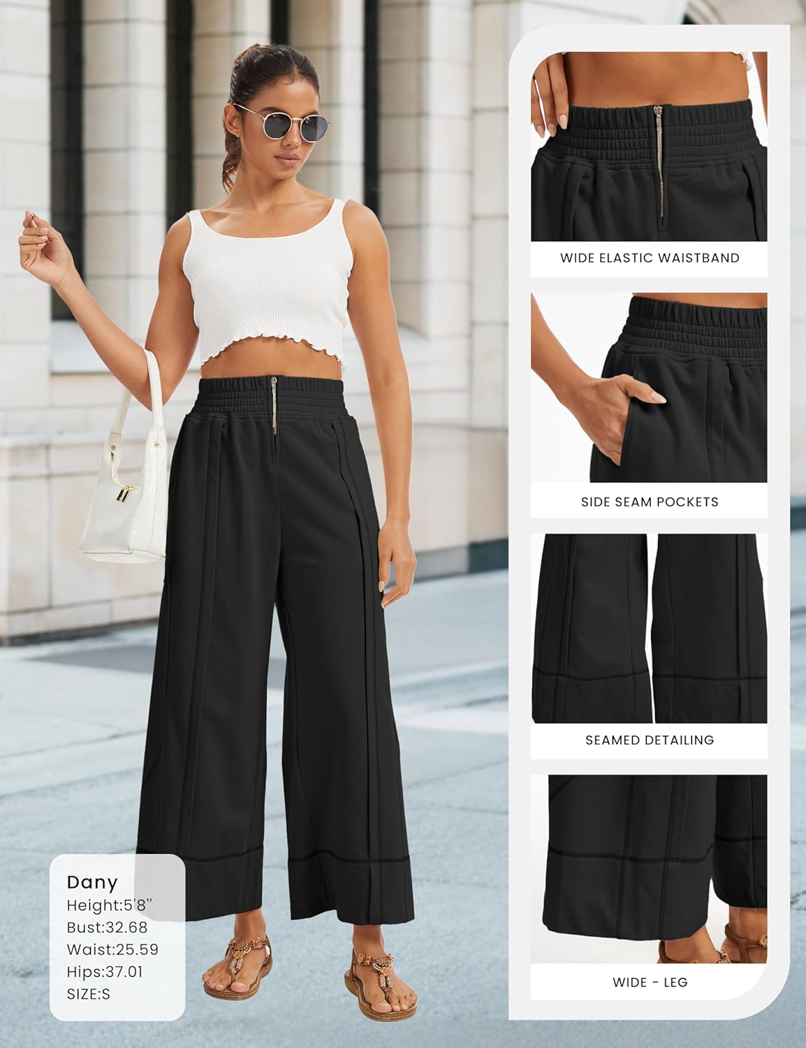 Womens Wide Leg Pants Casual Elastic High Waist Baggy Sweatpants Loose Cotton Lounge Palazzo Trousers - Image 6