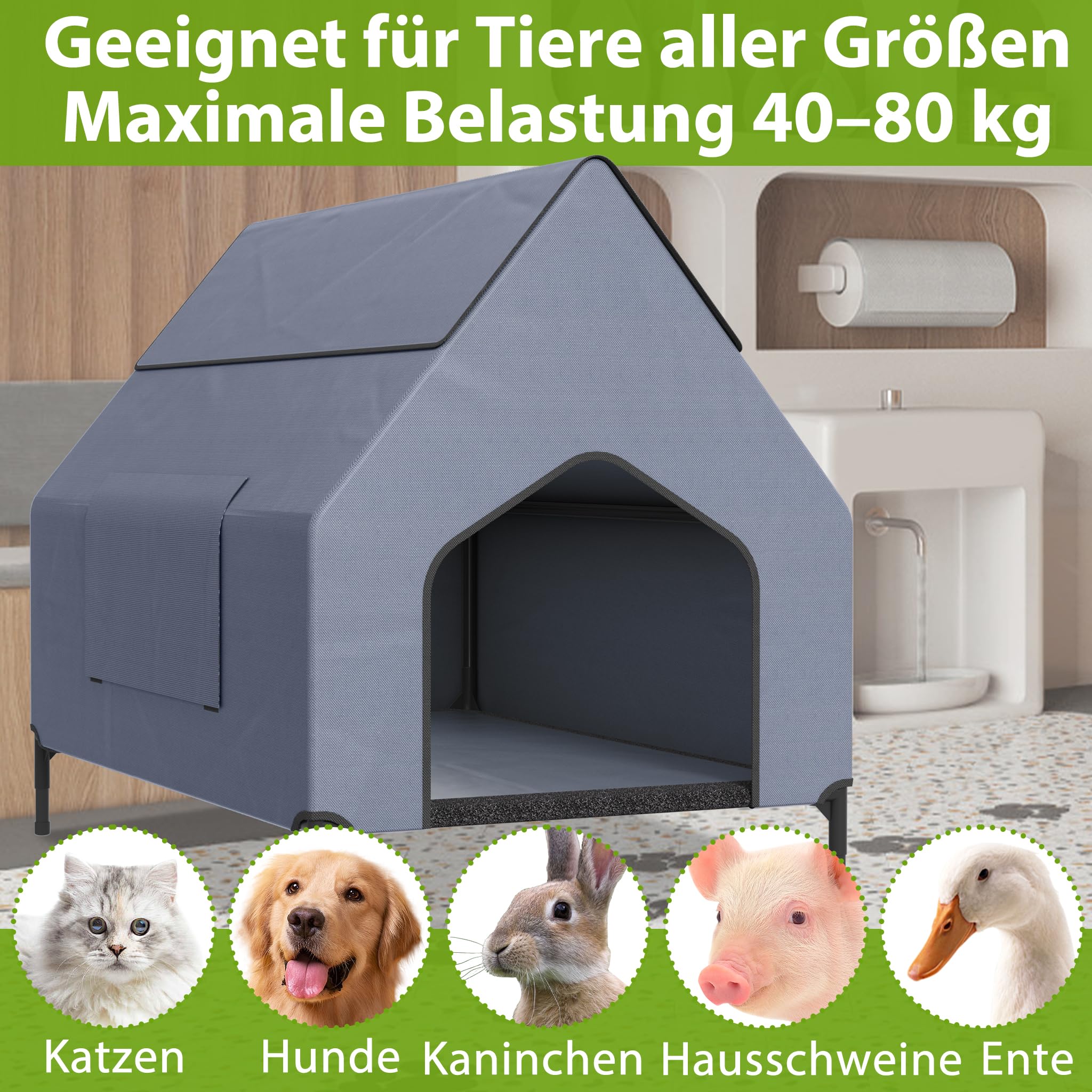 XMTECH Buda dla psa 2 w 1 ze zdejmowanym legowiskiem dla psa, namiot dla psa Oxford, oddychający, domek dla kota i legowisko dla psa, do użytku w pomieszczeniach, na balkon i kemping, rozmiar S – 91 ×