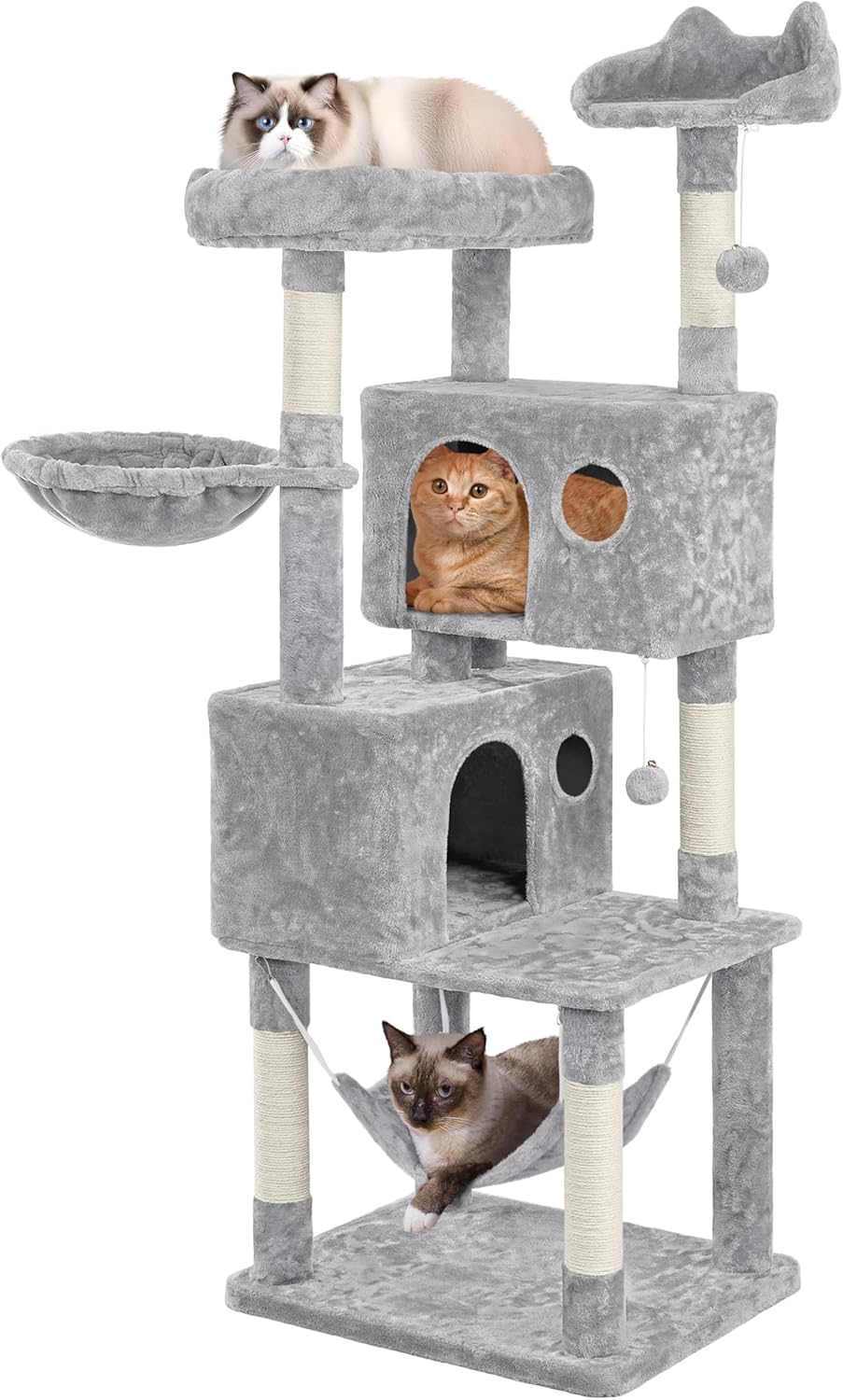 Topeakmart Cat Tree 64.5'' Large Cat Condo Tower Stand Furniture with Scratching Posts Perches Hammock as Kitten House Play Center