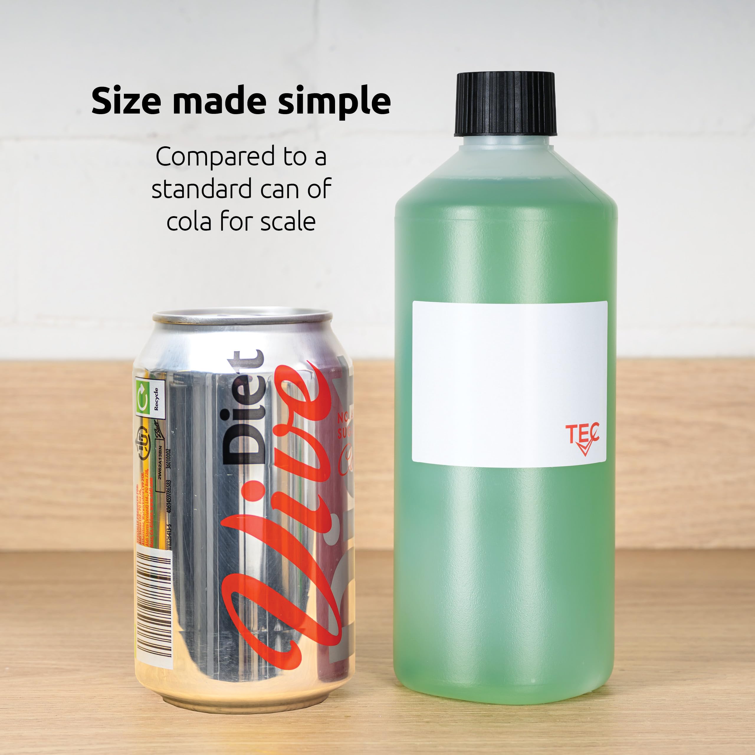 TEC Bottiglie in plastica HDPE da 500 ml, realizzate nel Regno Unito, 28 mm, con tappo nero a punta superiore, per conservare sostanze chimiche e acqua, trasparenti, riutilizzabili, piccole bottiglie