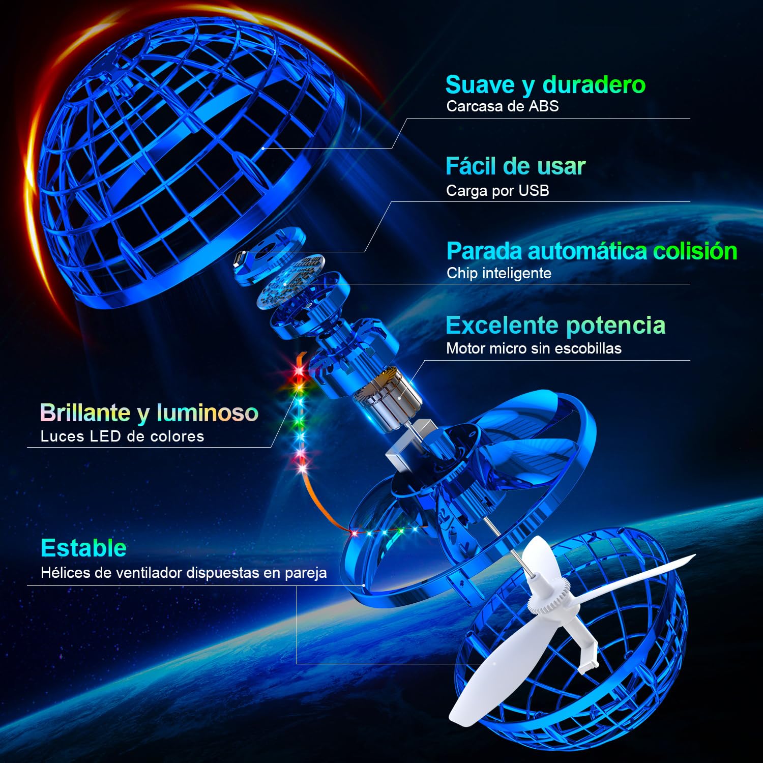 Ivtivfu Bola voladora (Azul) Flying Magica Hover Ball Fly UFO Bolas voladoras para niño y niñas, Juguetes para Exteriores para niños, Regalos para niños de 6 7 8 9 10 11 12