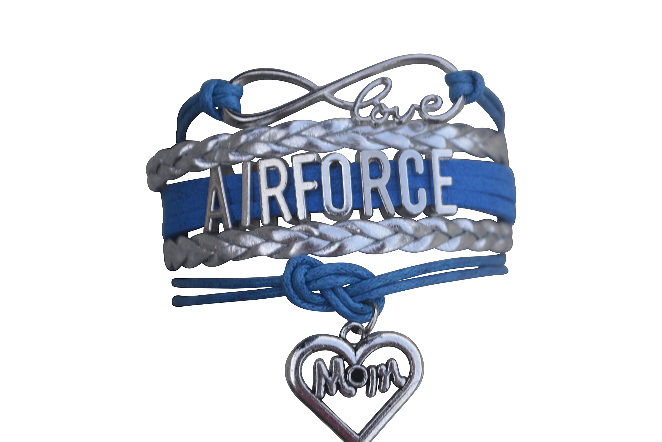 Infinity CollectionAir Force Mom Bracelet – Blue and Silver Infinity Love Charm Jewelry for Proud Military Moms – Deployment, Graduation, or Basic Training Gift for Airforce Mom
