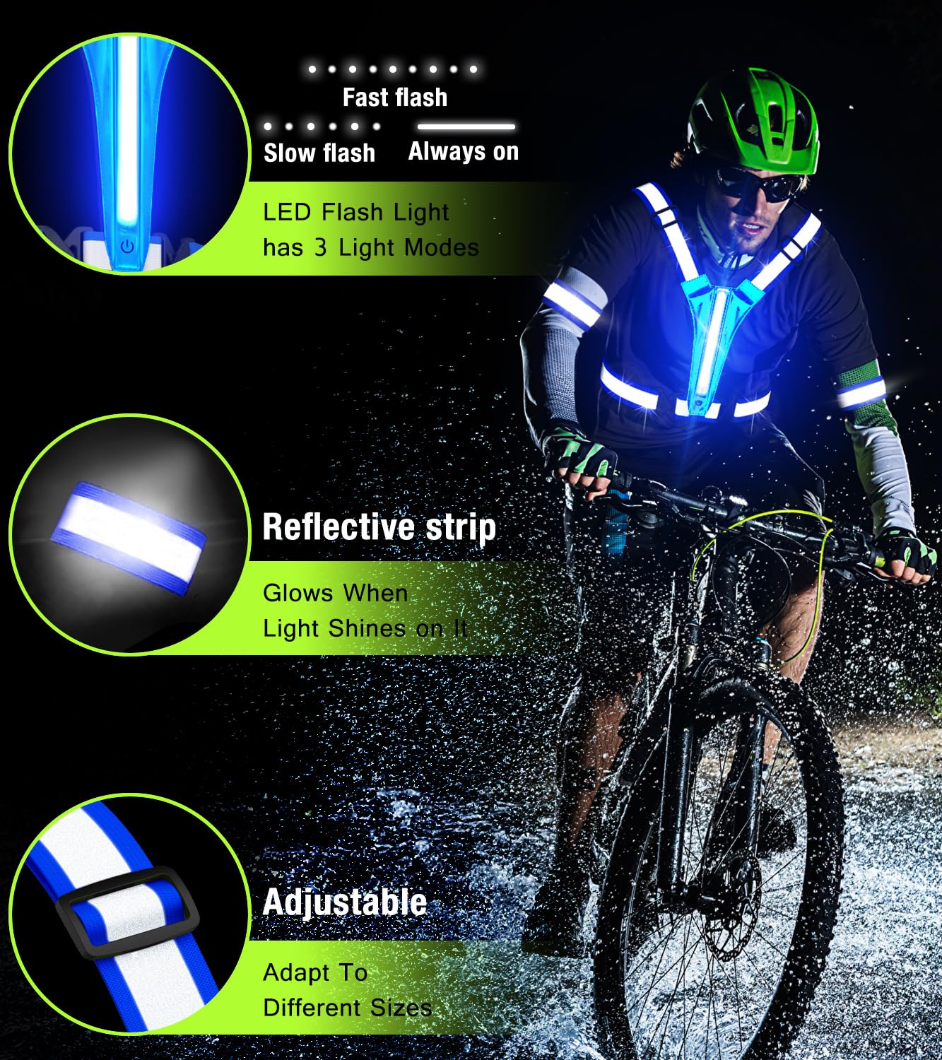 Led Light Up Running Vest Reflective Vest for runners night walking Rechargeable LED Reflective Running Vest High Visibility with Adjustable Waist/Shoulde - Image 4