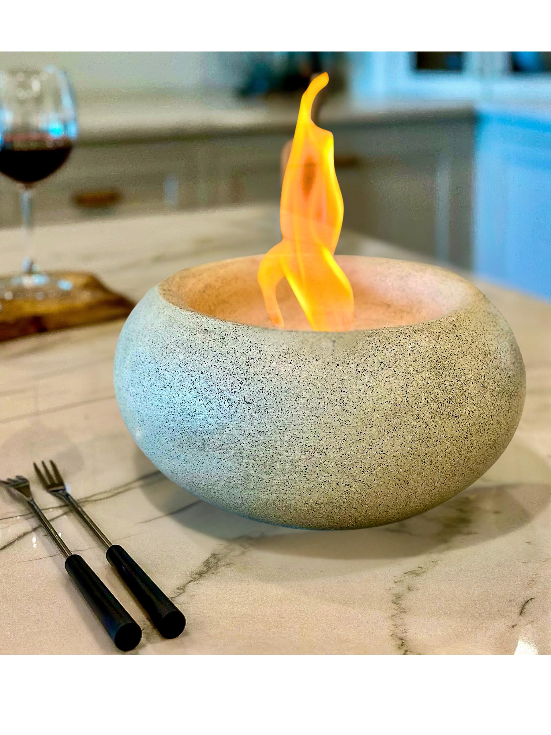 XL Portable Table Top Fire Pit - Durable, Concrete Indoor Fire Pit Tabletop, Smokeless Mini Fire Pit for Table, Fire Pit Bowl, Smores Maker - Black Pebble (Alabaster)