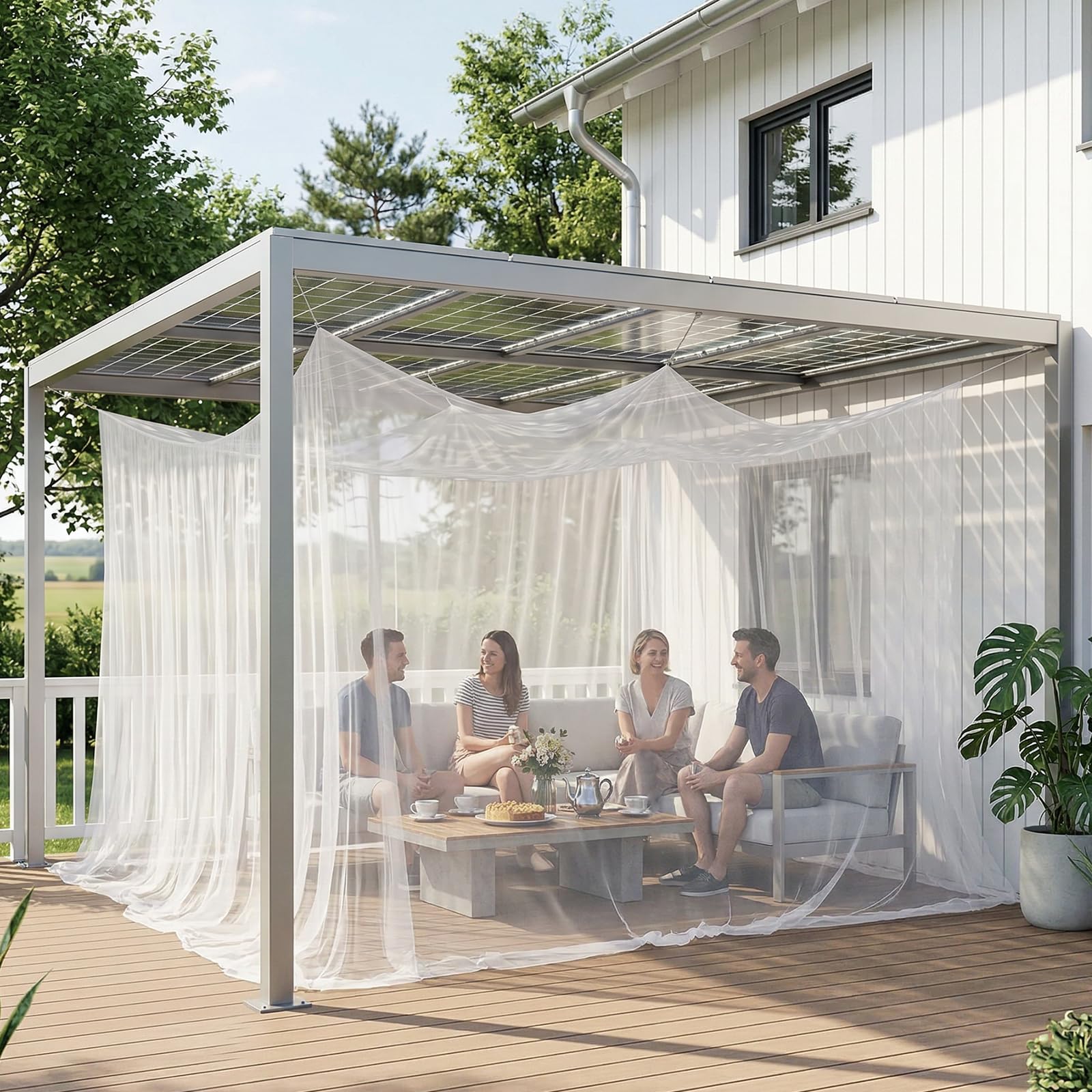 Sekey XXL Zanzariera da Viaggio, Zanzariera Matrimoniale 300 x 500 x 250 cm, Tenda da Campeggio Portatile Chiusa 220 Maglie, Protezione Dagli Insetti per Uso Esterno, Terrazza, Gazebo, Bianco