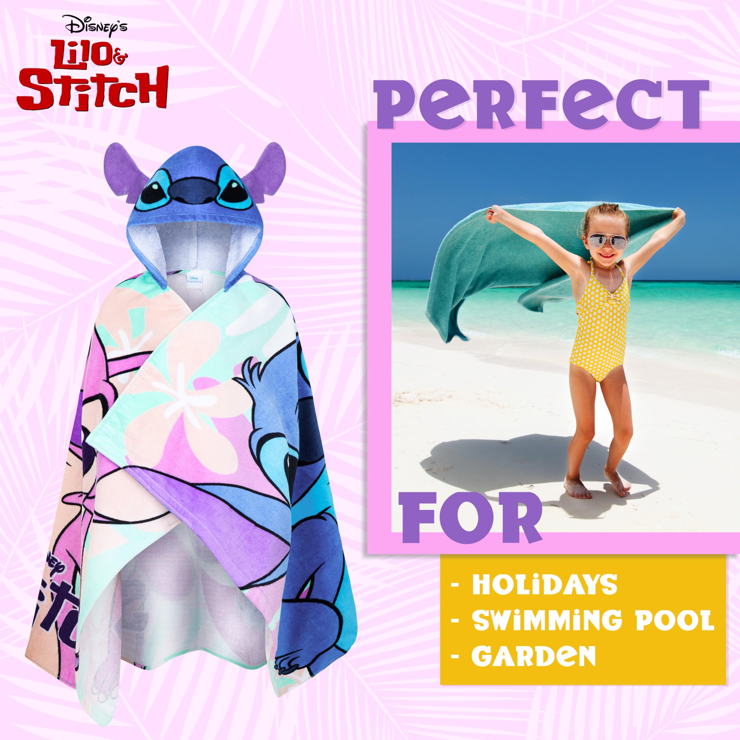 Disney Stitch Bath Towel with Hood for Kids & Teenagers Absorbent Changing Robe Poncho Towel for Swimming Bath Shower Beach Towel Holiday Essentials (Blue/Multi Stitch - Image 3