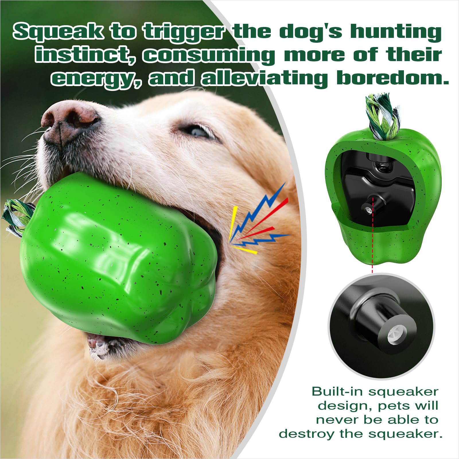 Juguetes masticables chirriantes para perros, bola de manzana resistente para masticadores medianos/grandes/extra agresivos, razas de perros, interactivo, duradero, indestructible, chirriante, juguete