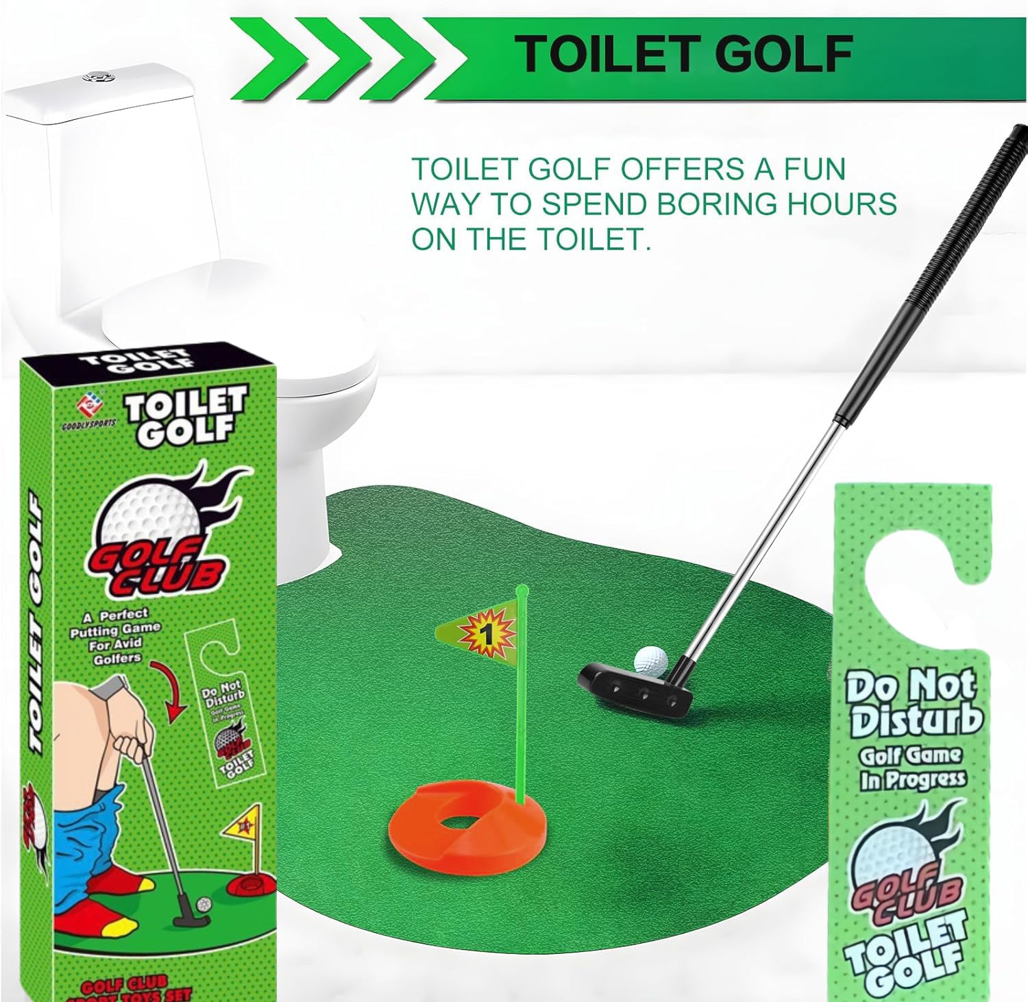 Kiuiom Funny Potty Putter,Mini-Golf para Baño,Juegos de Golf para Inodoro,WC Juego de Golf con Palo,2 Pelotas y Colgador para Puerta,Un Regalo Divertido para el Inodoro Que es Adecuado para Regalar